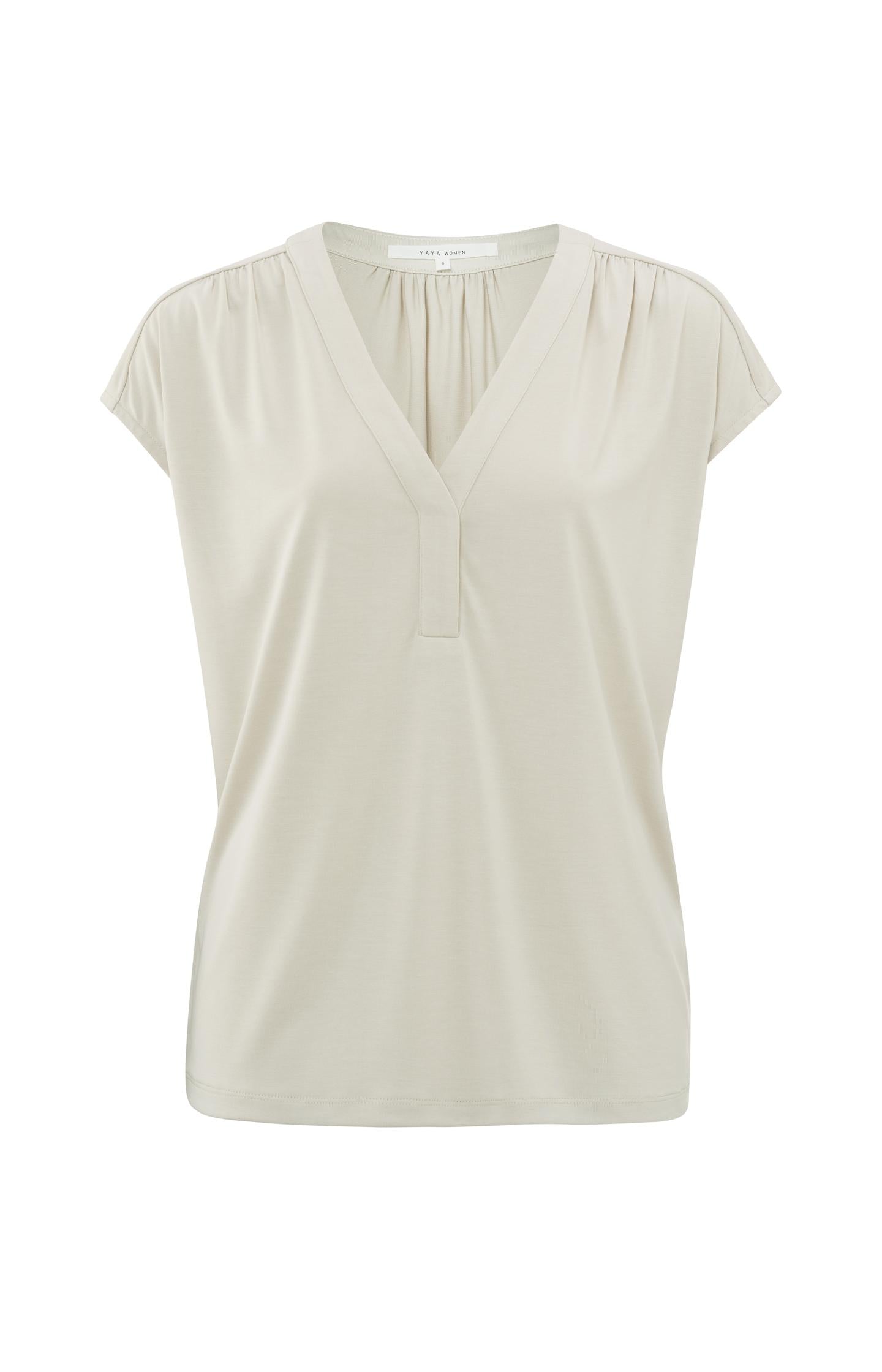 Jersey top with V-neck and pleated details in a supple fit - Moonstruck Grey - Type: product