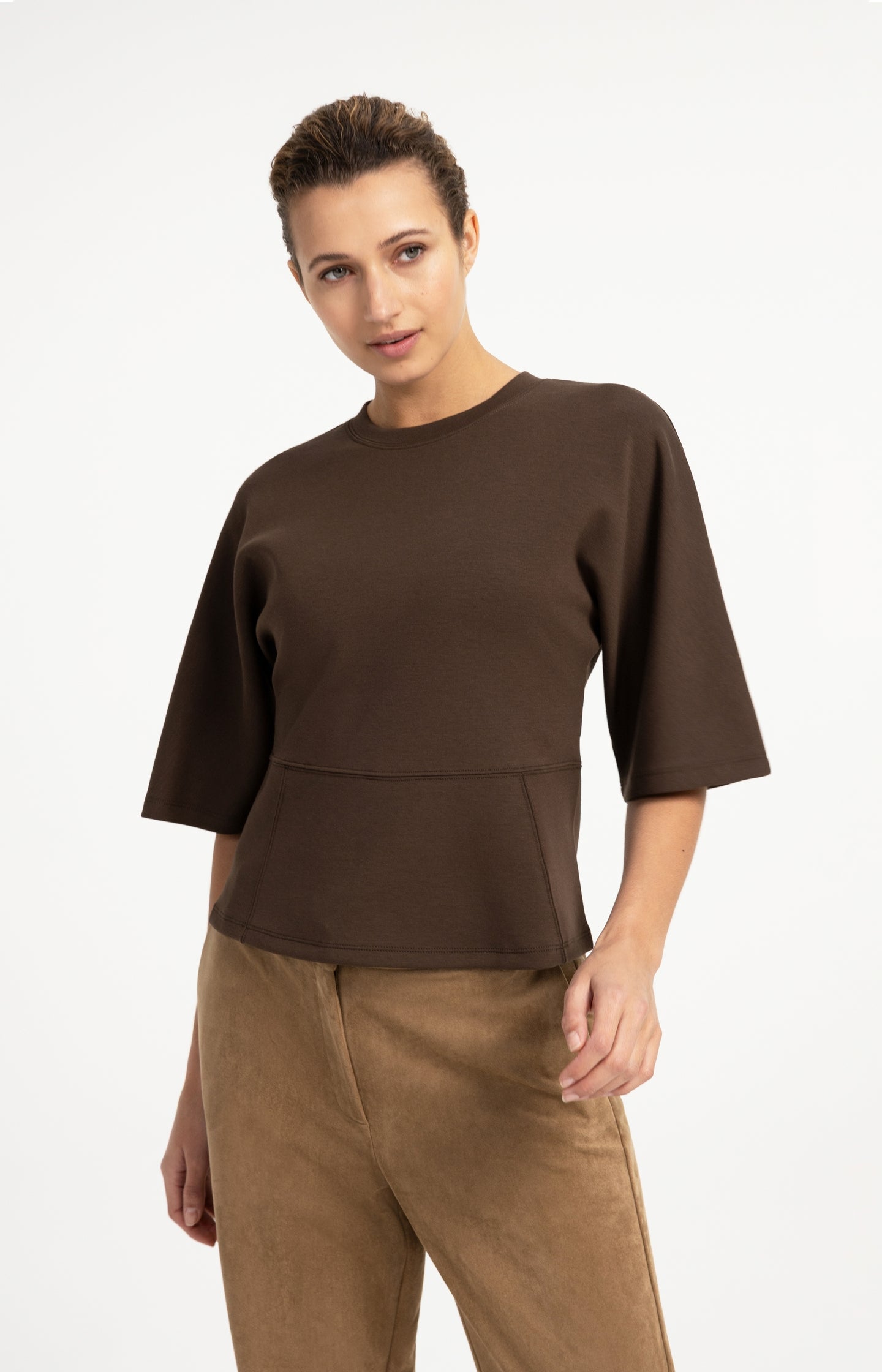 Jersey top with wide mid-length sleeves