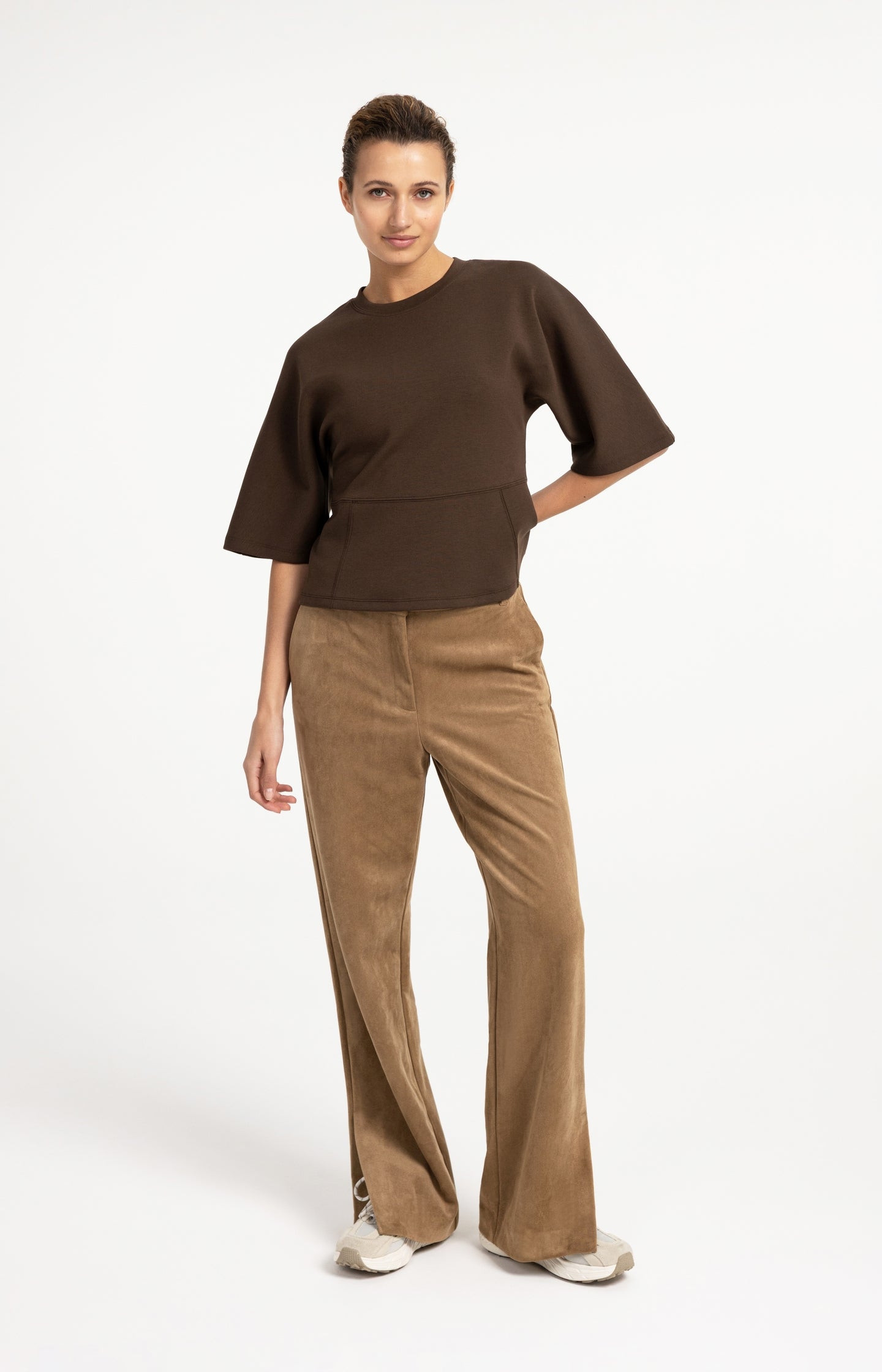 Jersey top with wide mid-length sleeves