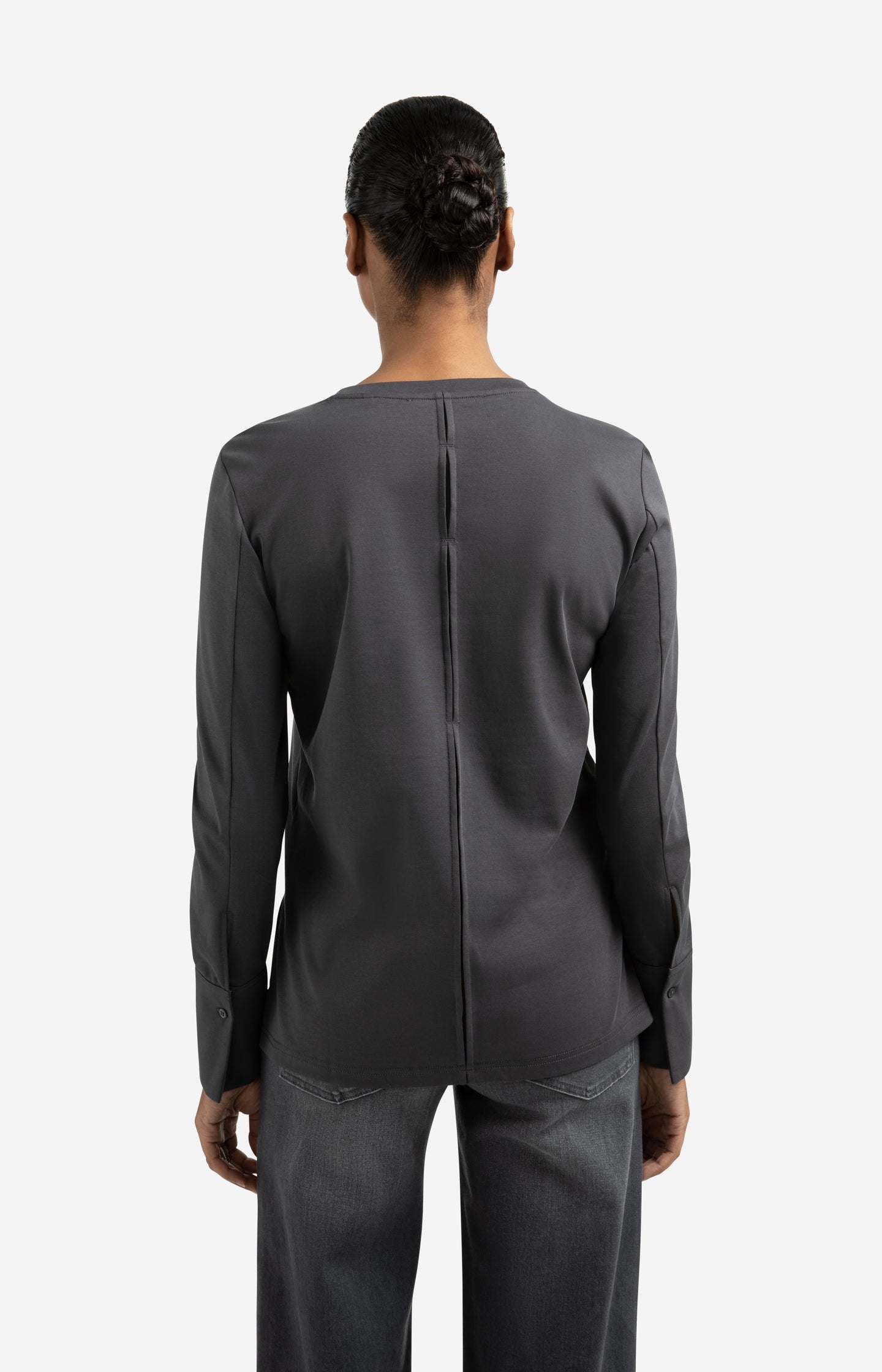 Jersey top with woven cuffs and slit detail - Type: lookbook