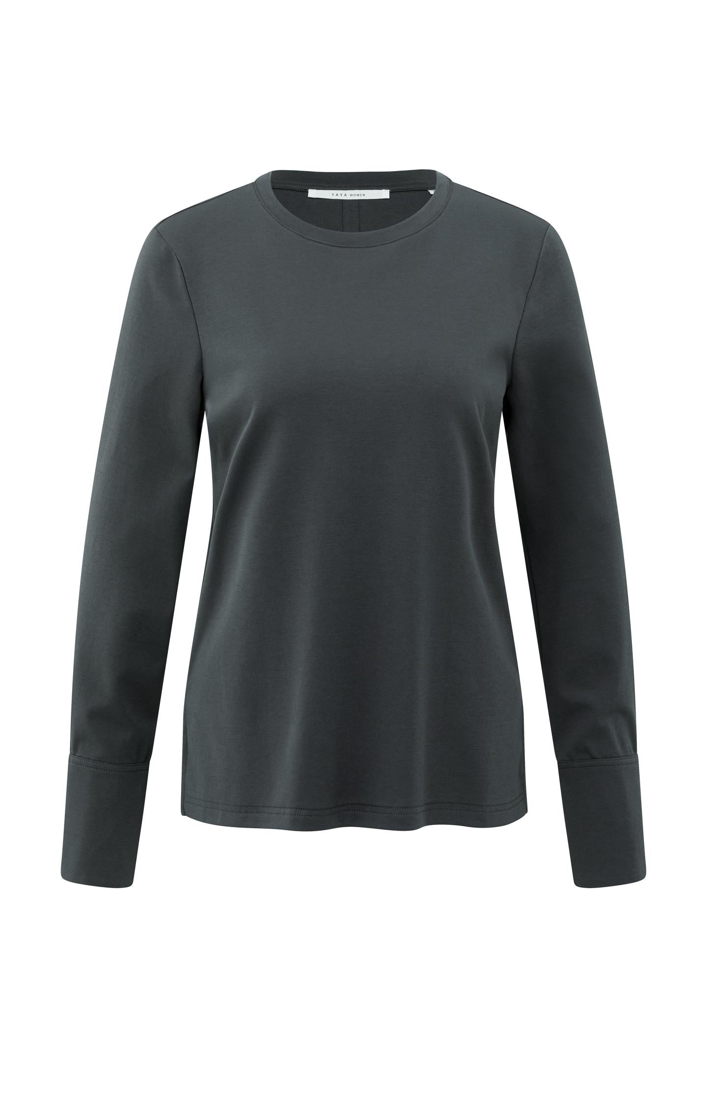 Jersey top with woven cuffs and slit detail - Type: product
