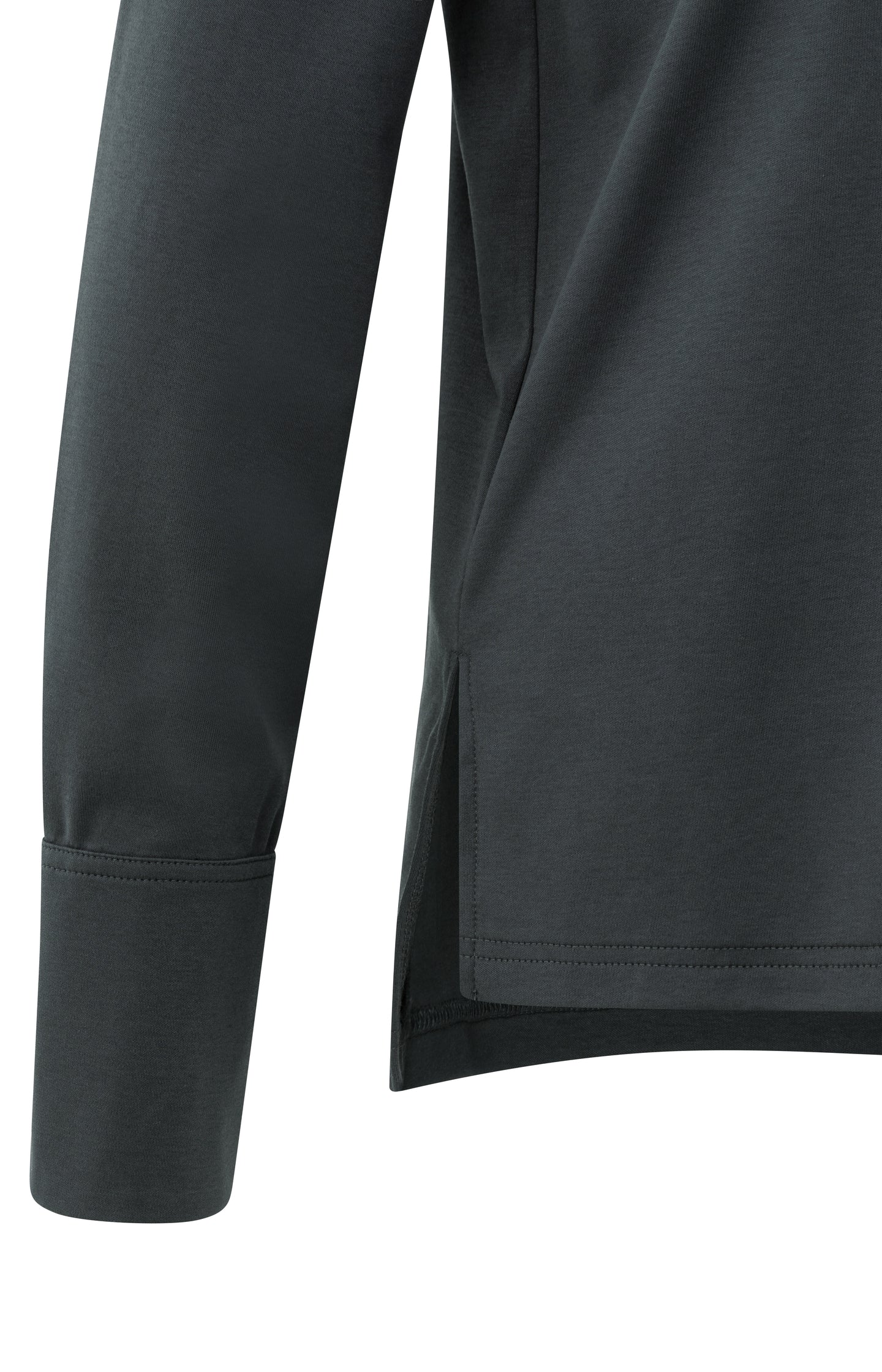 Jersey top with woven cuffs and slit detail