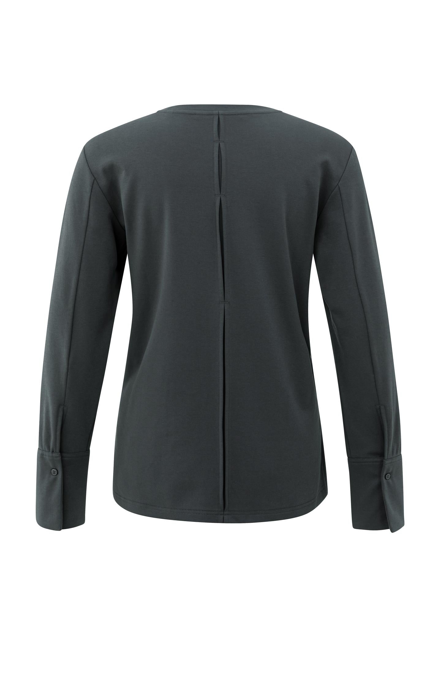 Jersey top with woven cuffs and slit detail