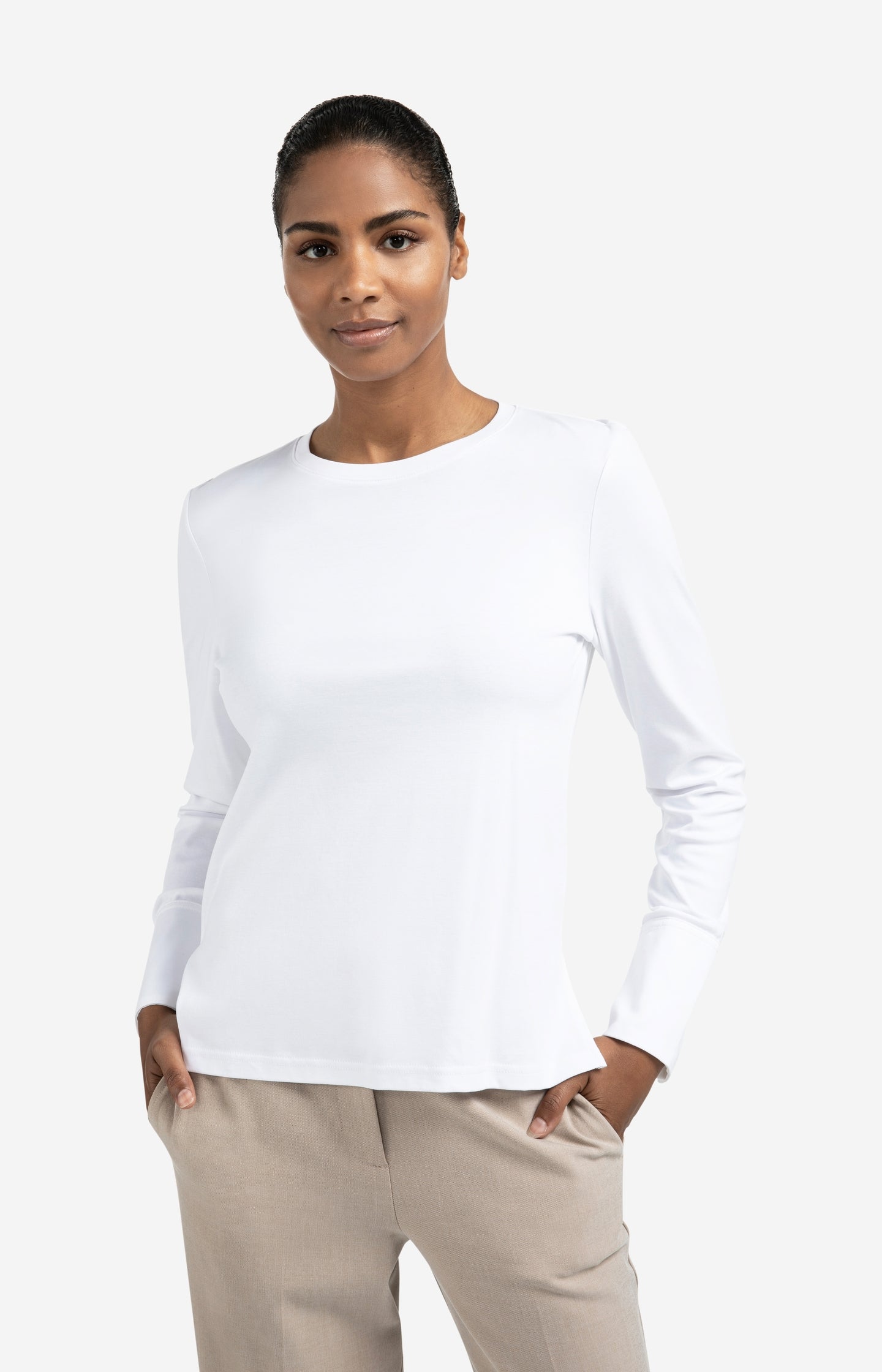 Jersey top with woven cuffs and slit detail