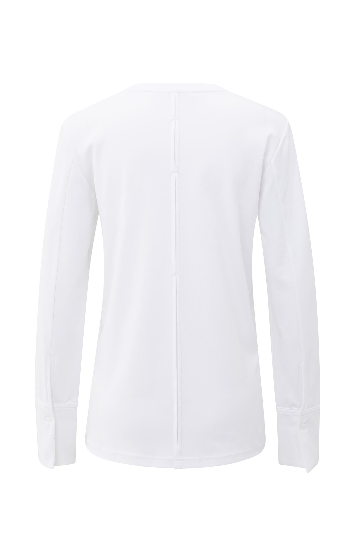 Jersey top with woven cuffs and slit detail