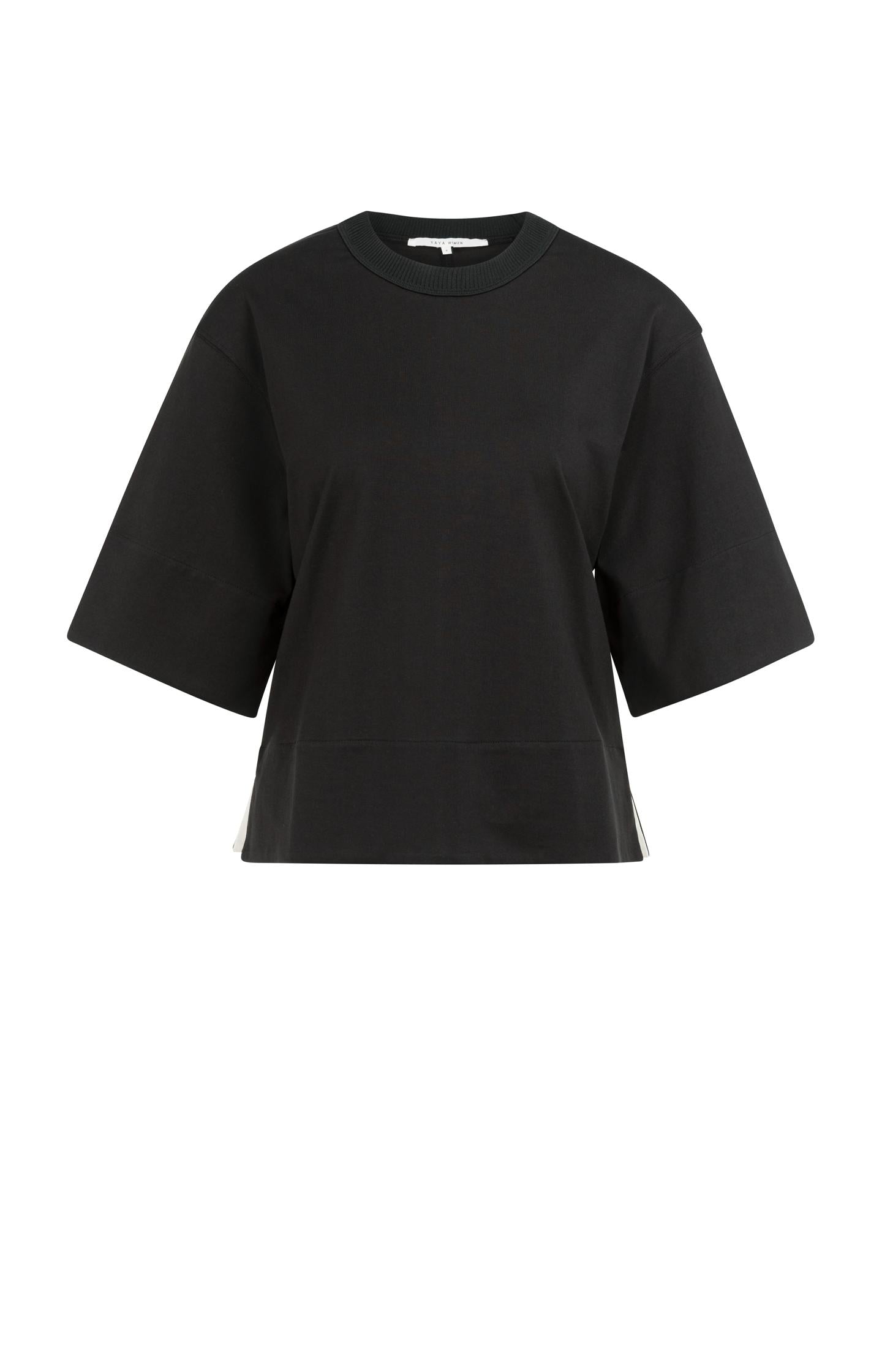 Jersey top with knitted texture