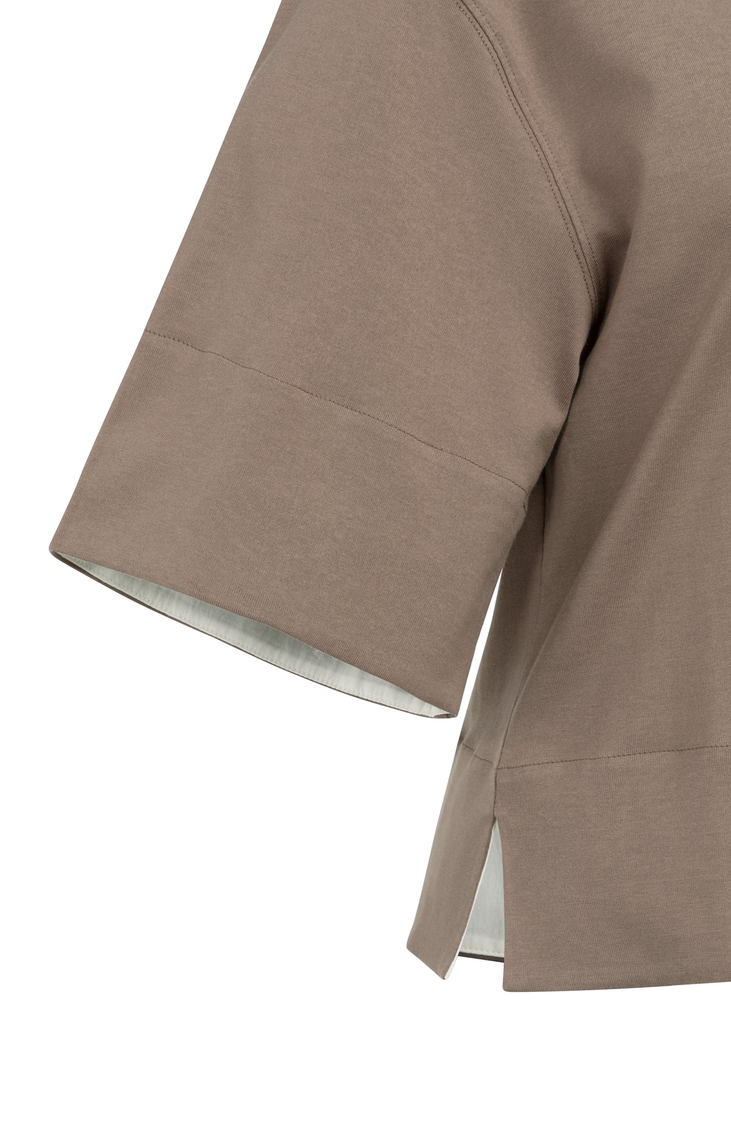 Jersey top with woven details and short sleeves