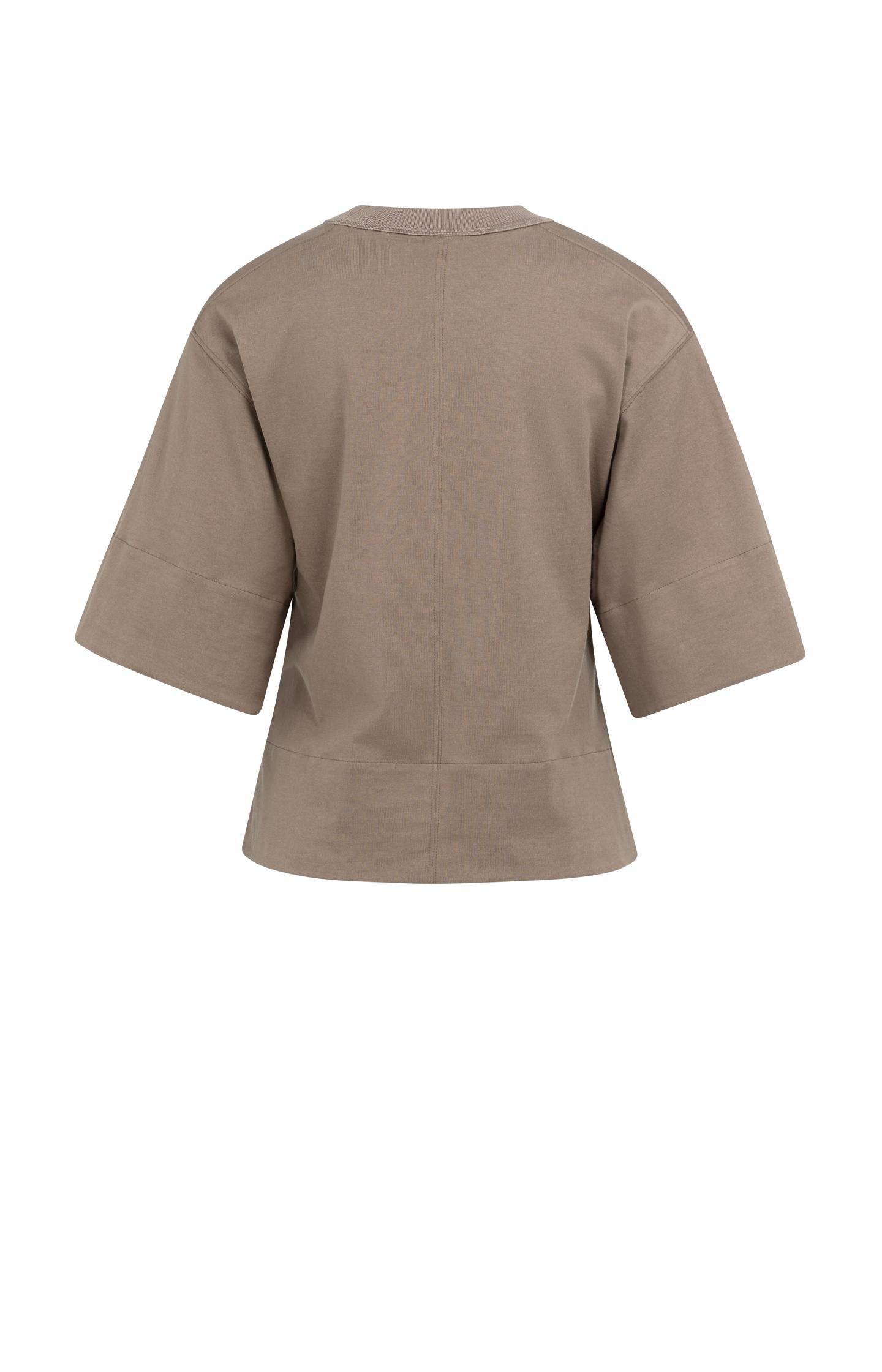 Jersey top with woven details and short sleeves