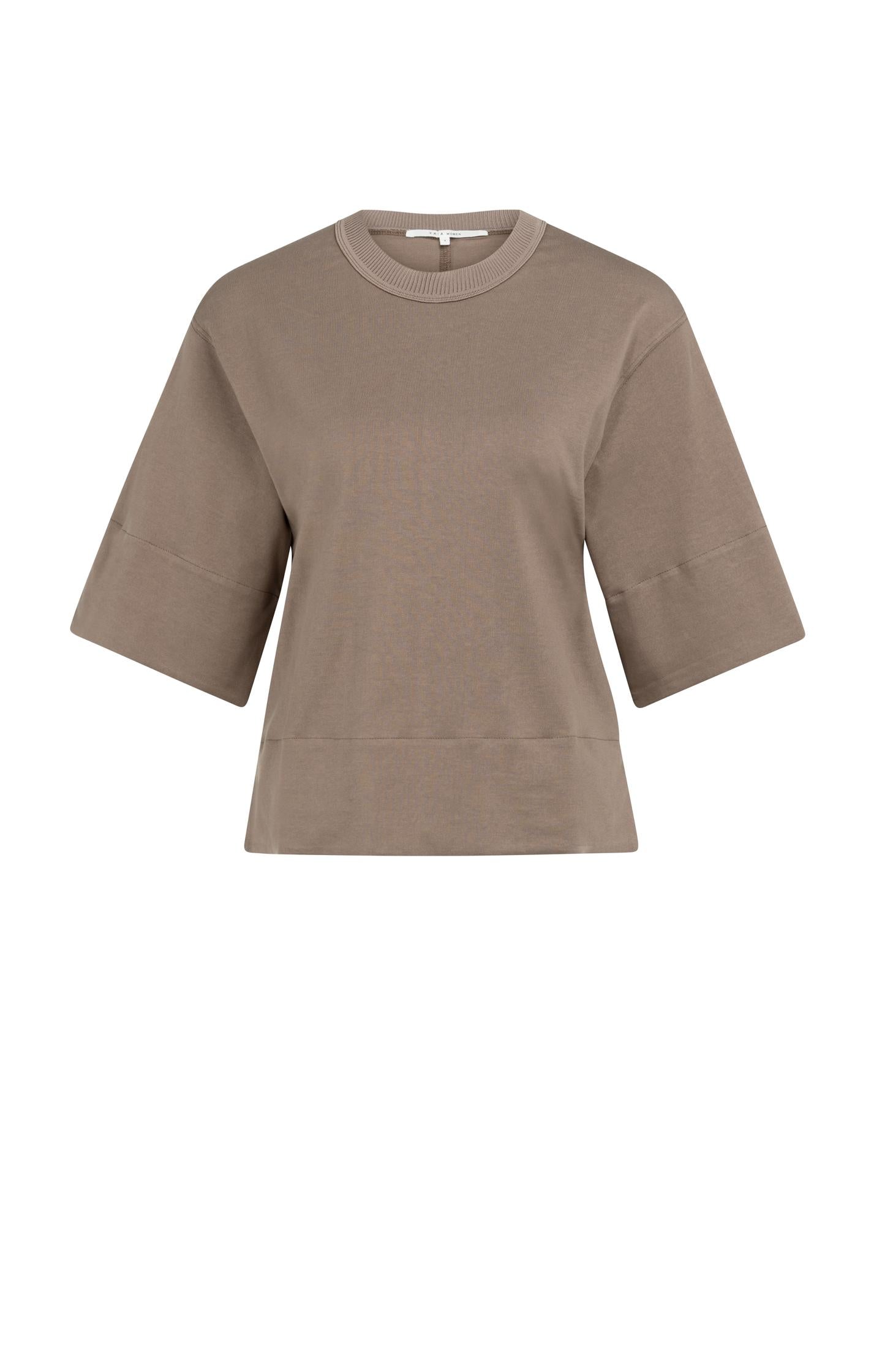 Jersey top with woven details and short sleeves - Type: product