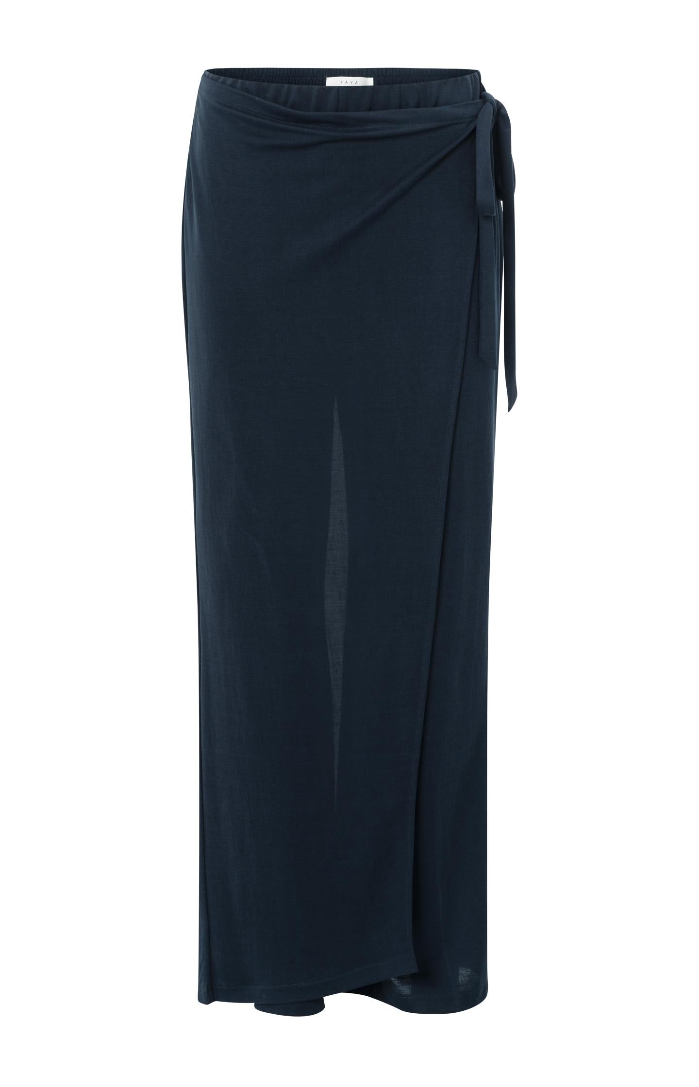 Jersey trousers with a wrap skirt effect and wide legs - Blue - Type: product