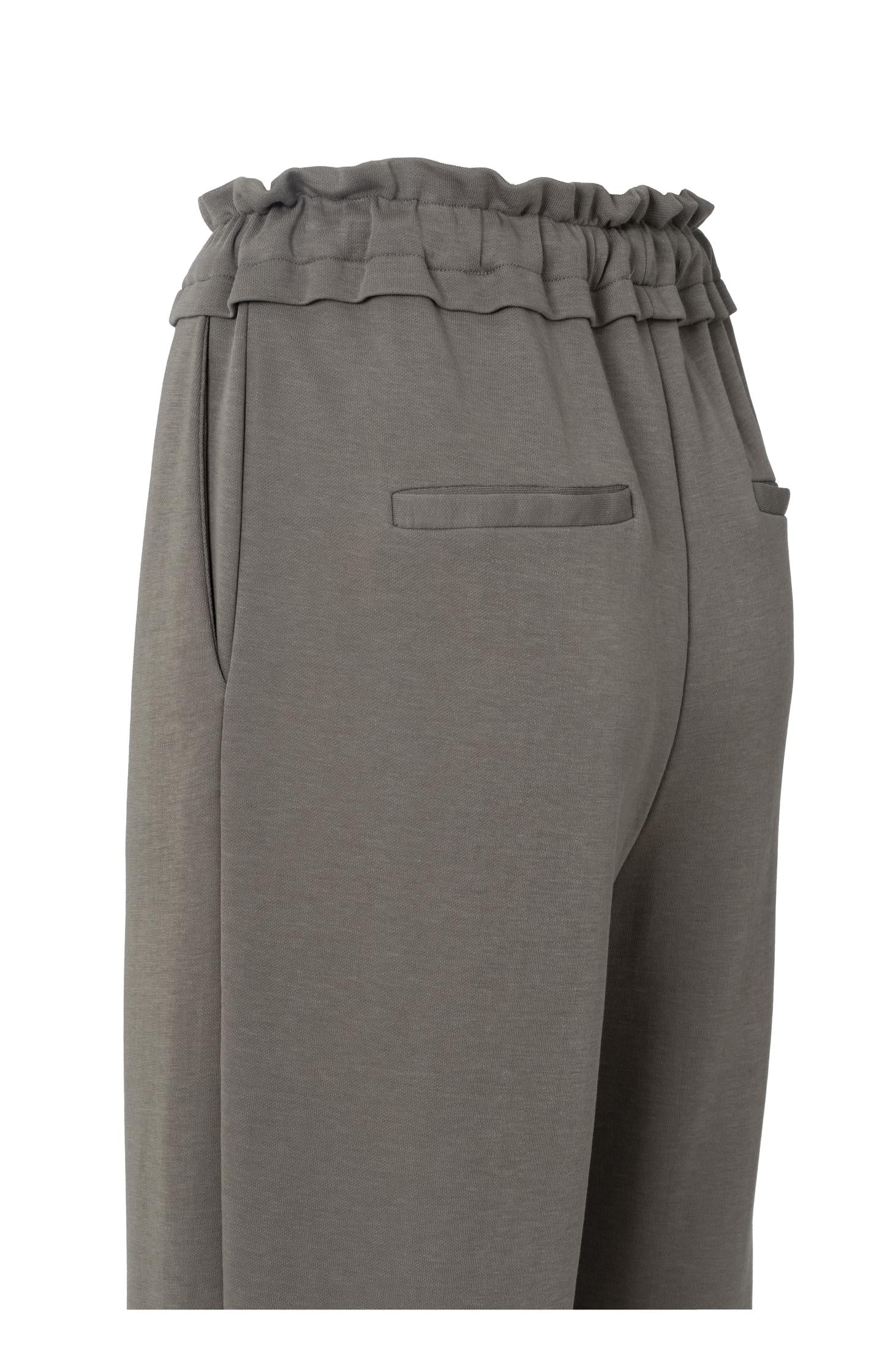 Jersey trousers with ruffled waist and side pockets