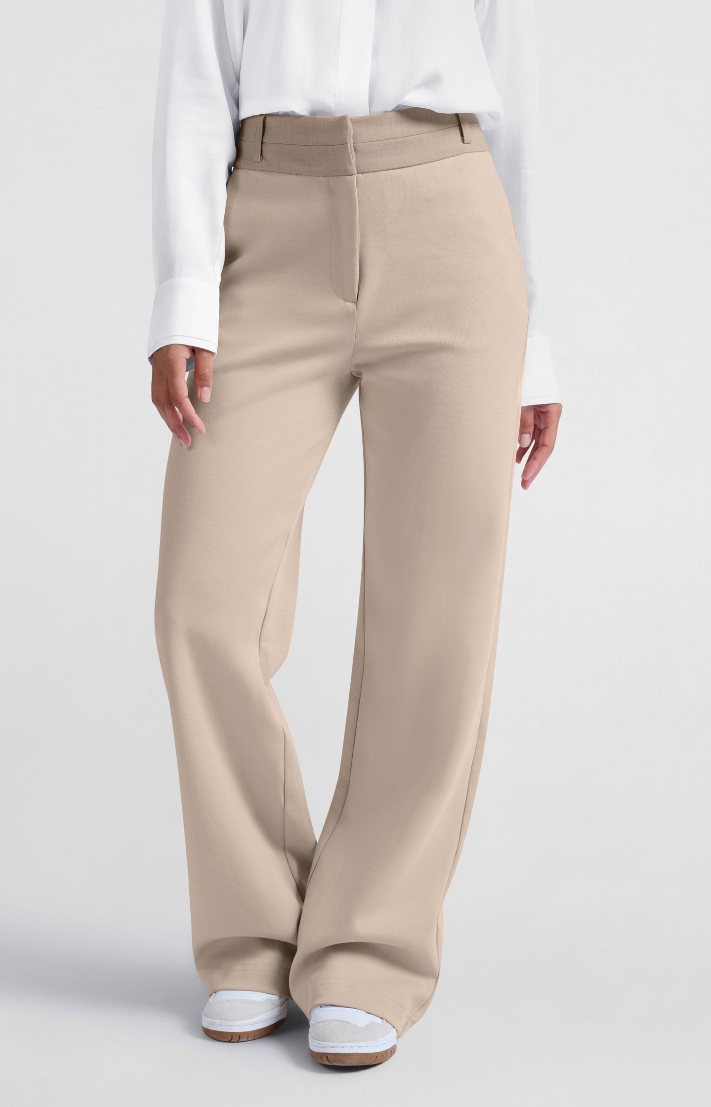 Jersey trousers with wide legs and contrasting waistband