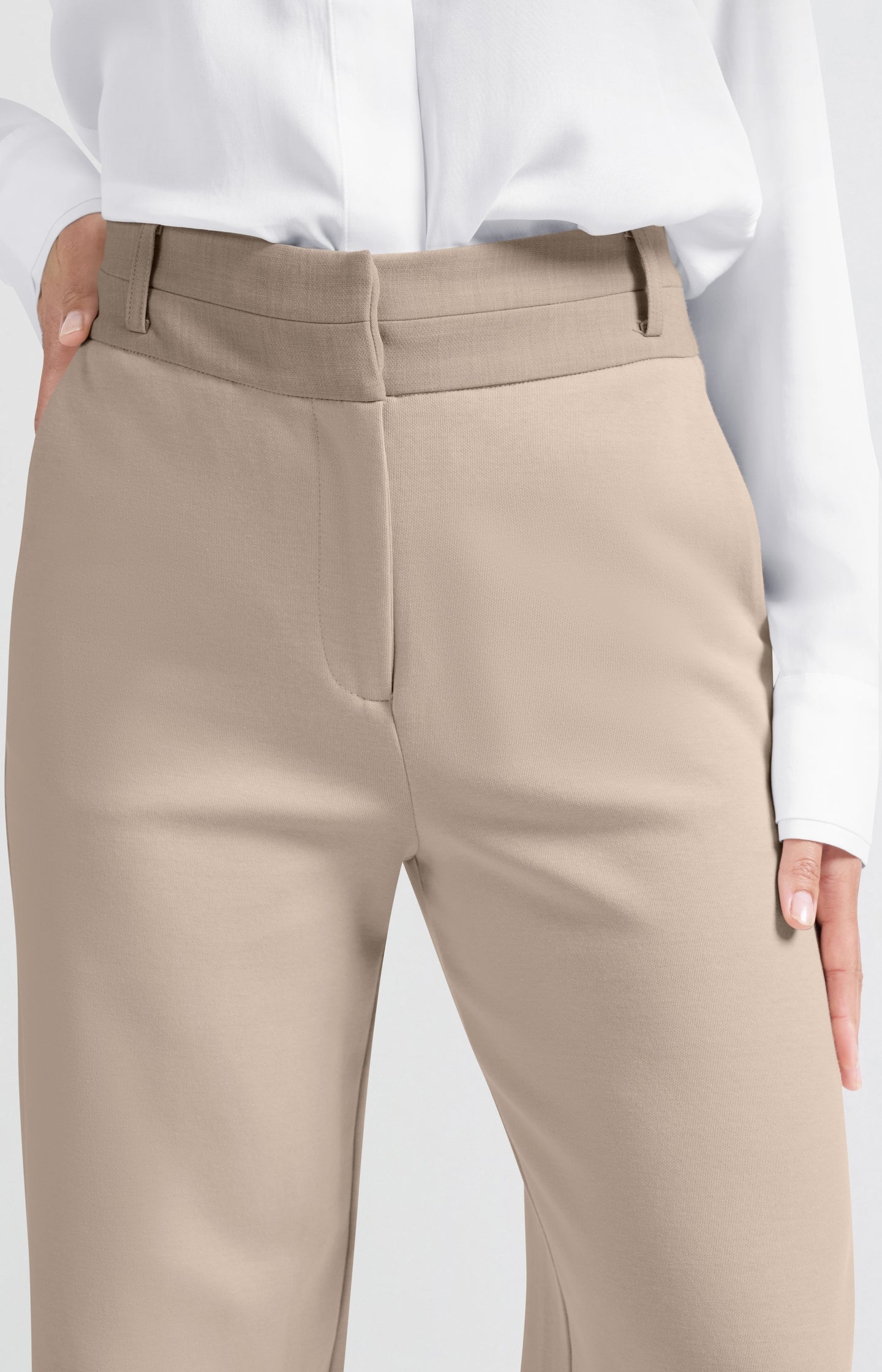 Jersey trousers with wide legs and contrasting waistband