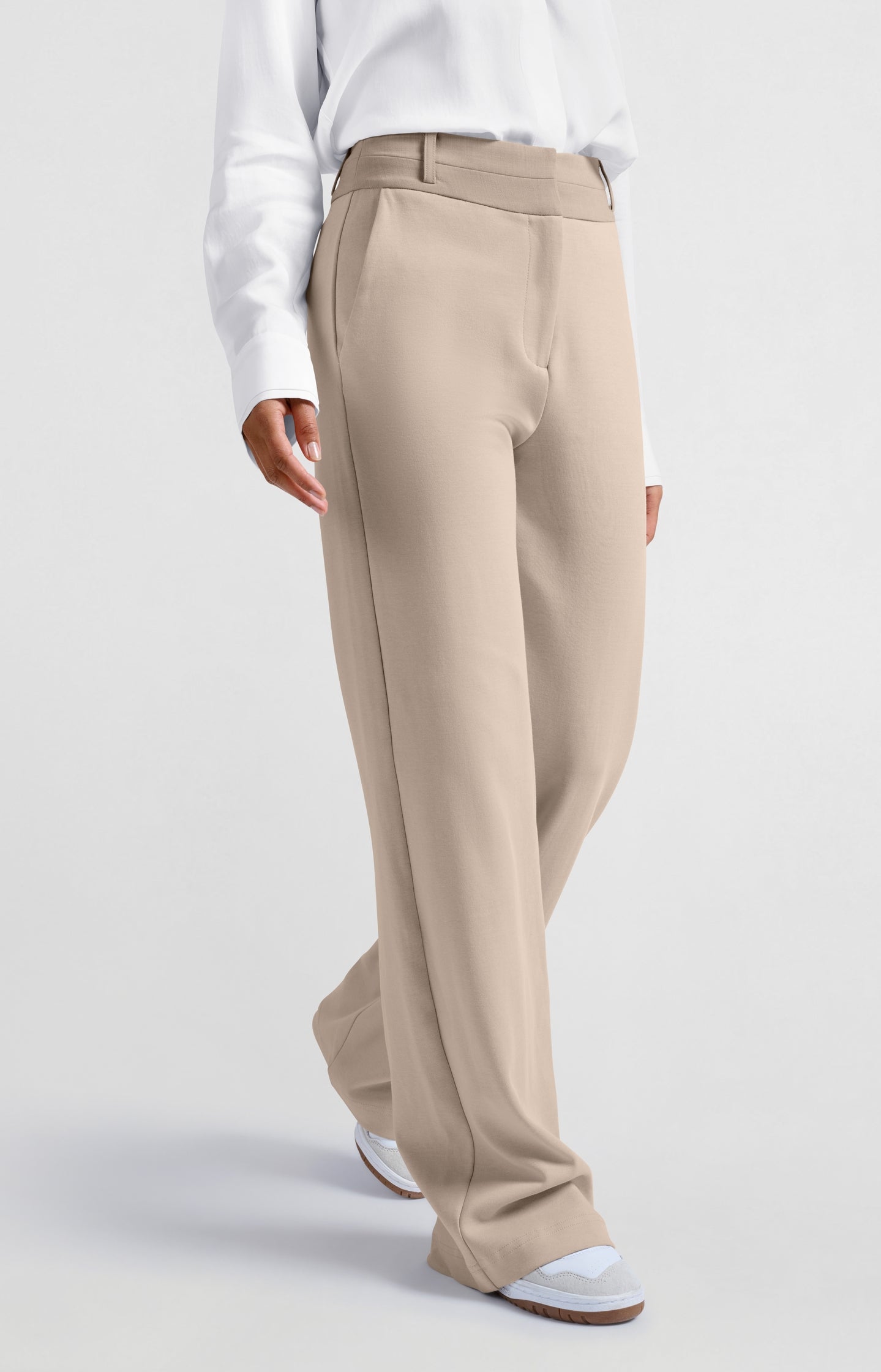 Jersey trousers with wide legs and contrasting waistband