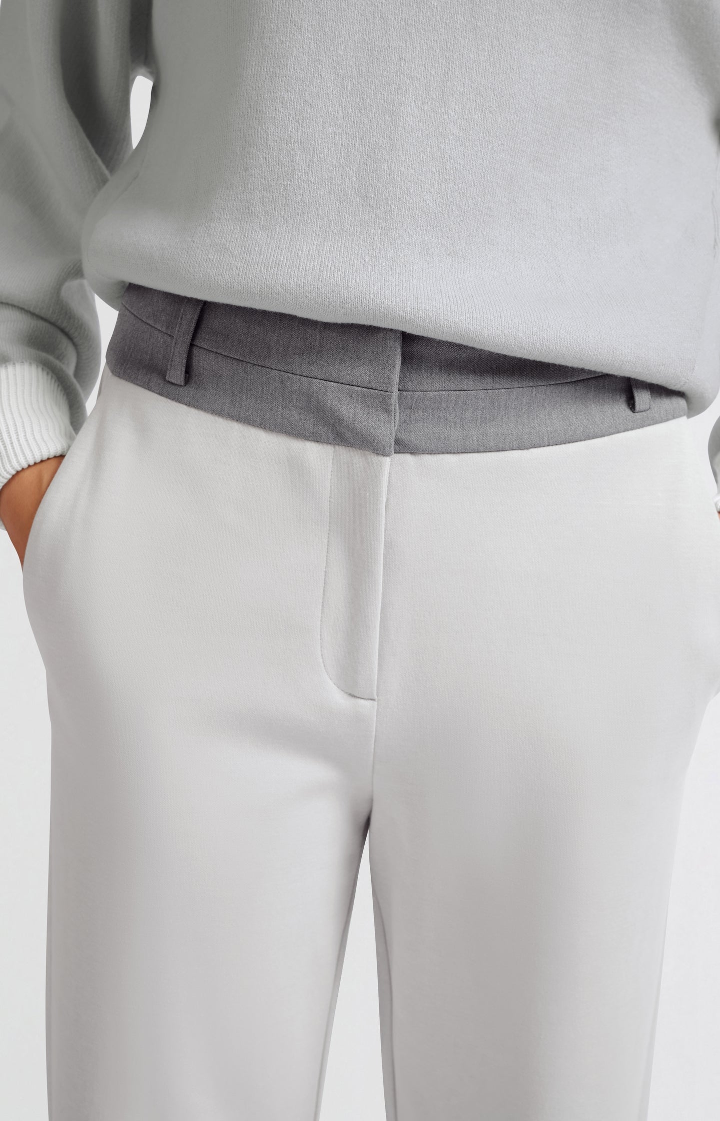 Jersey trousers with wide legs and contrasting waistband