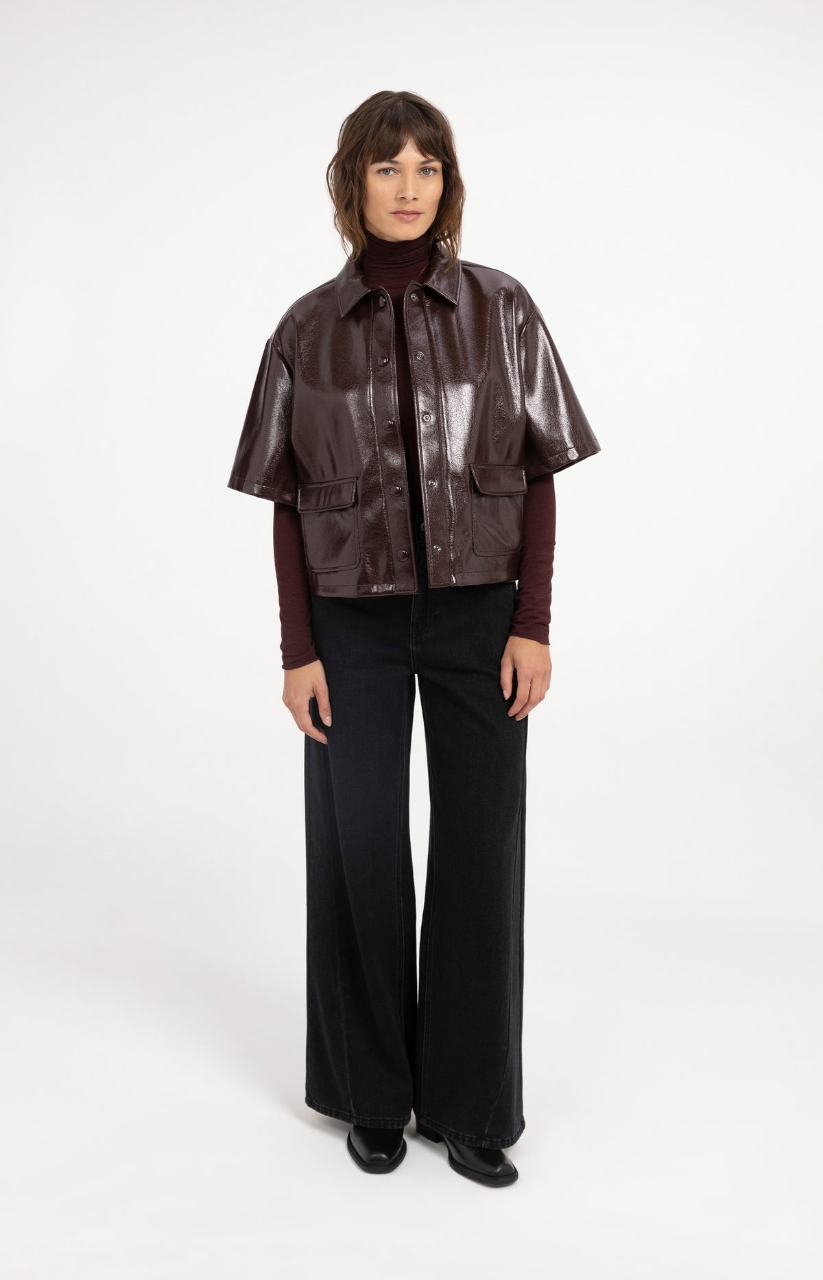 Jersey turtleneck top with long sleeves