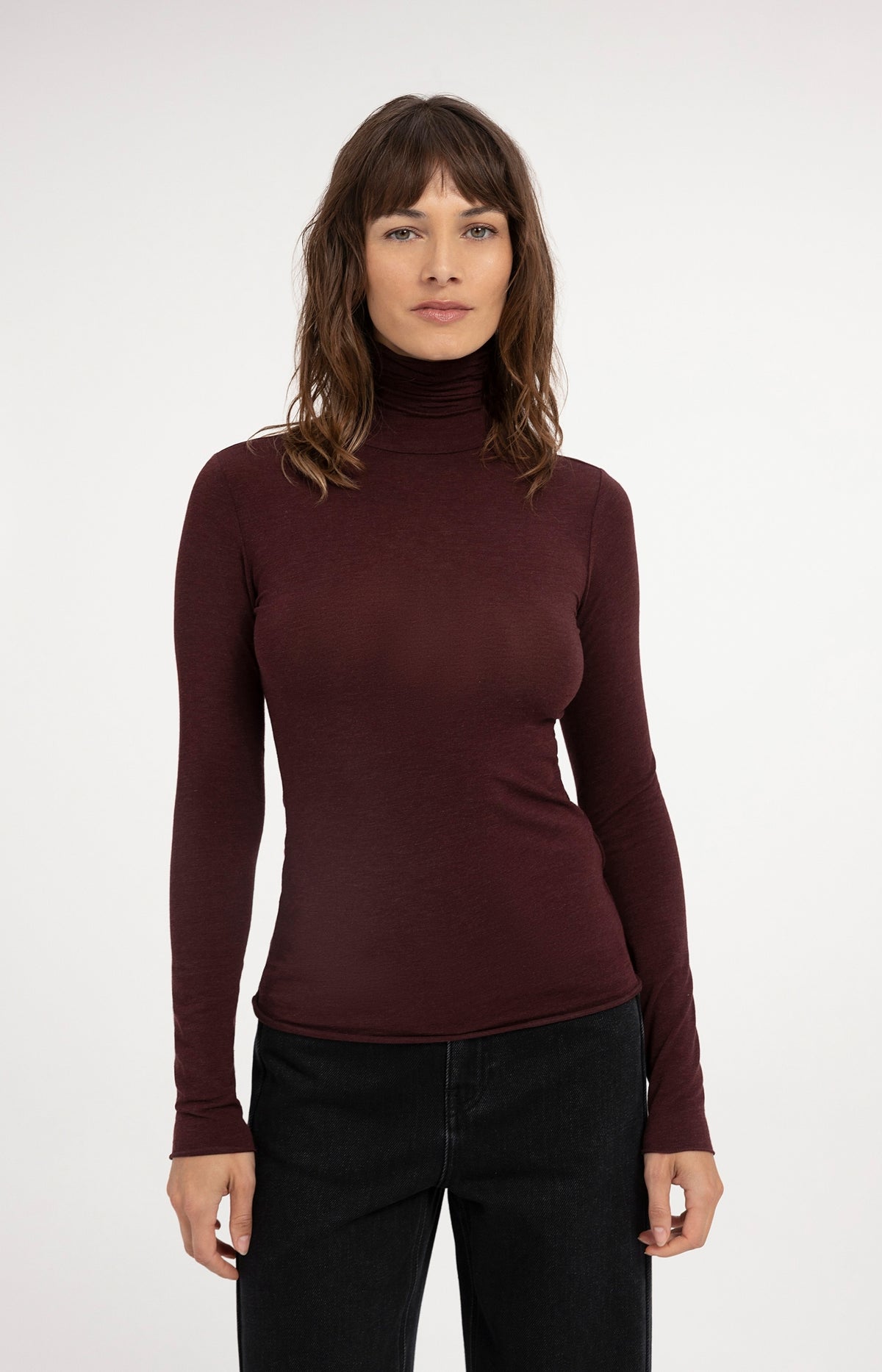Jersey turtleneck top with long sleeves