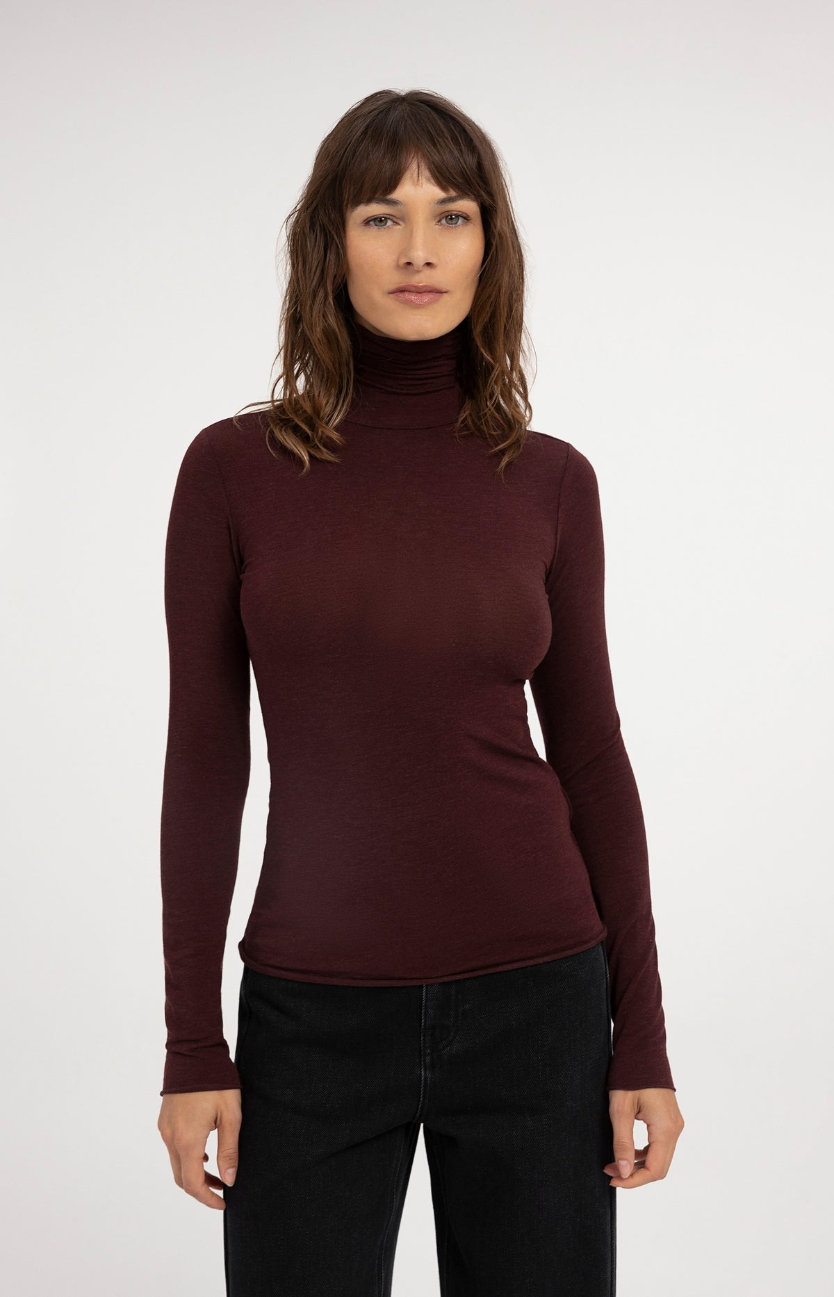 Jersey turtleneck top with long sleeves