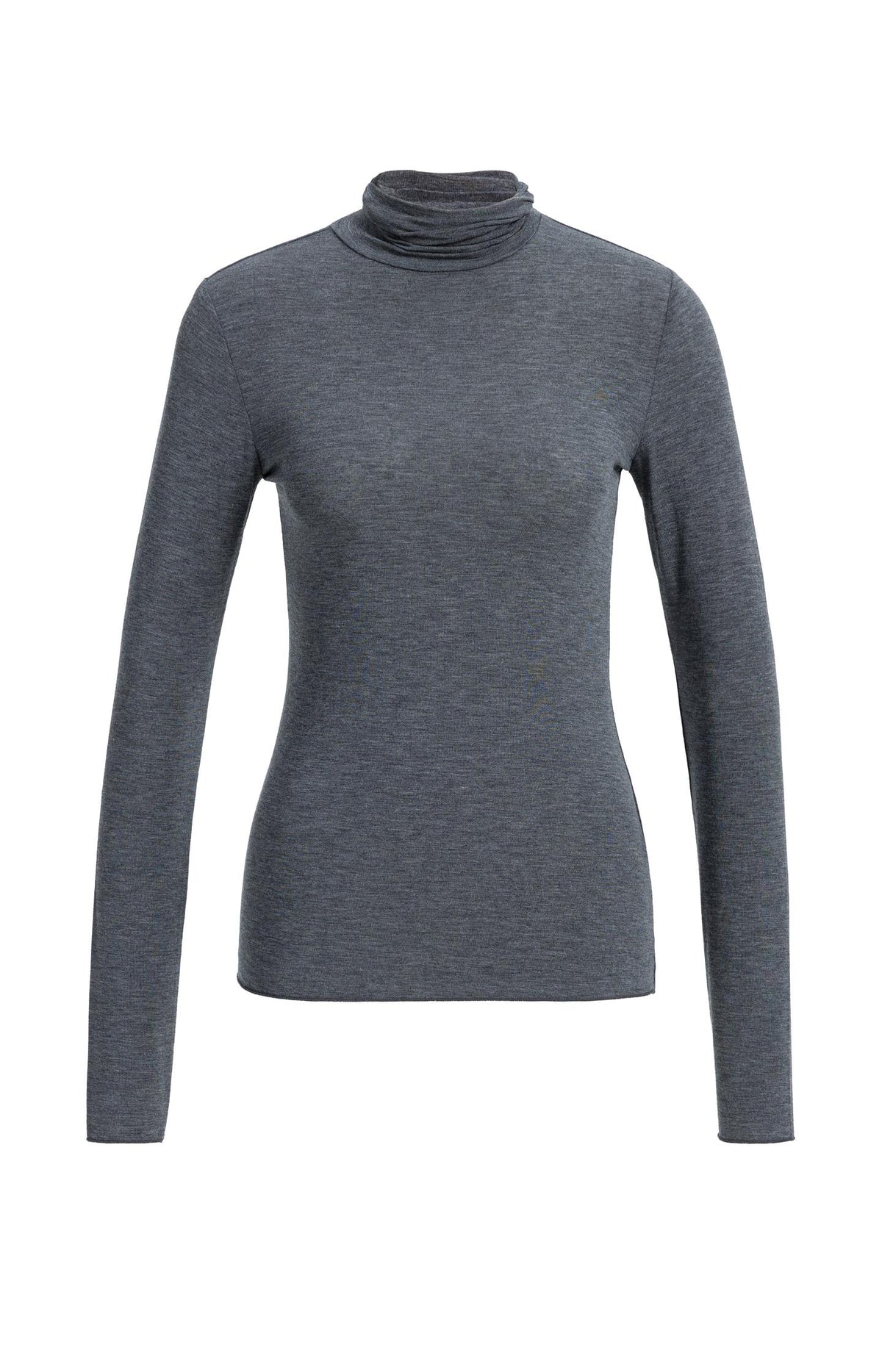 Jersey turtleneck top with long sleeves - Beige Melange