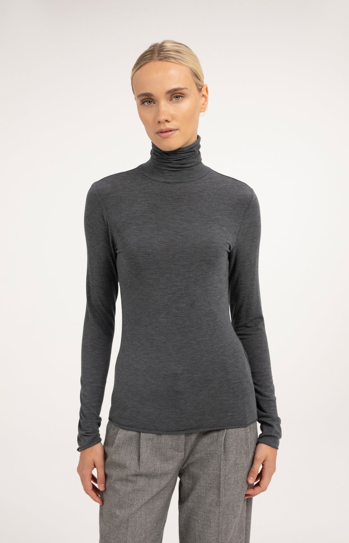 Jersey turtleneck top with long sleeves