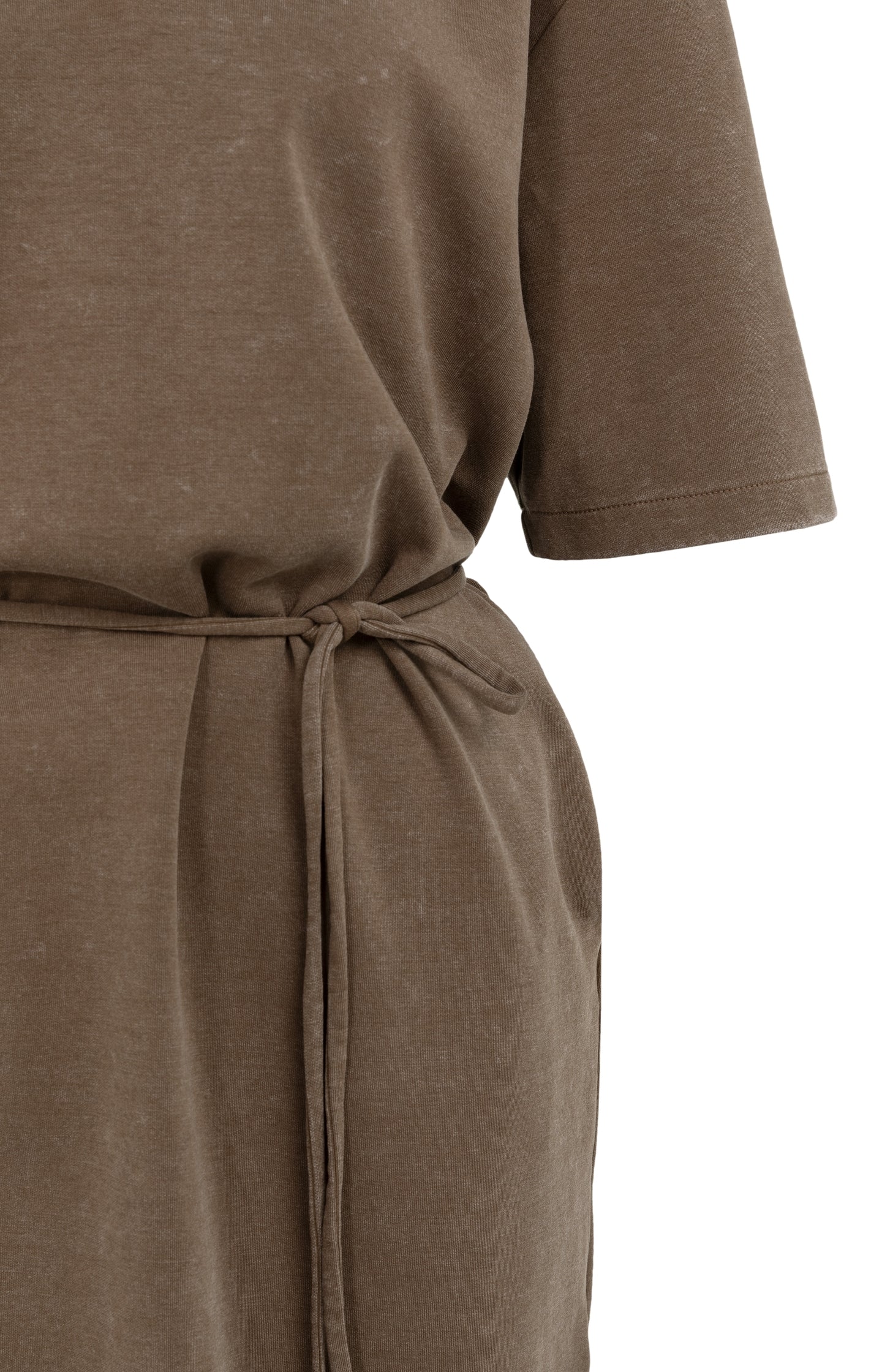 Jersey V-neck dress with washed look and tie belt