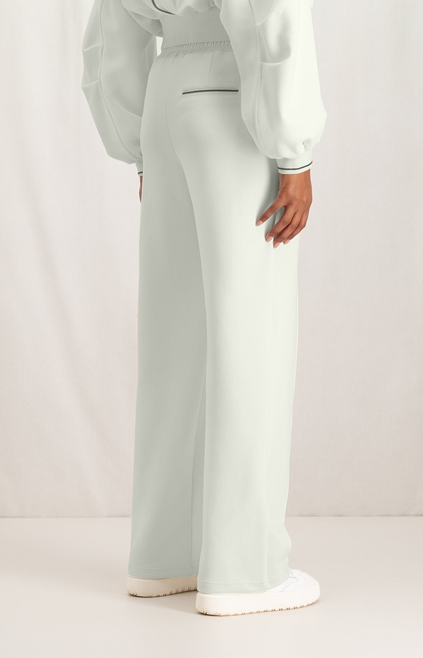 Jersey wide leg trousers with elastic waist and seam details