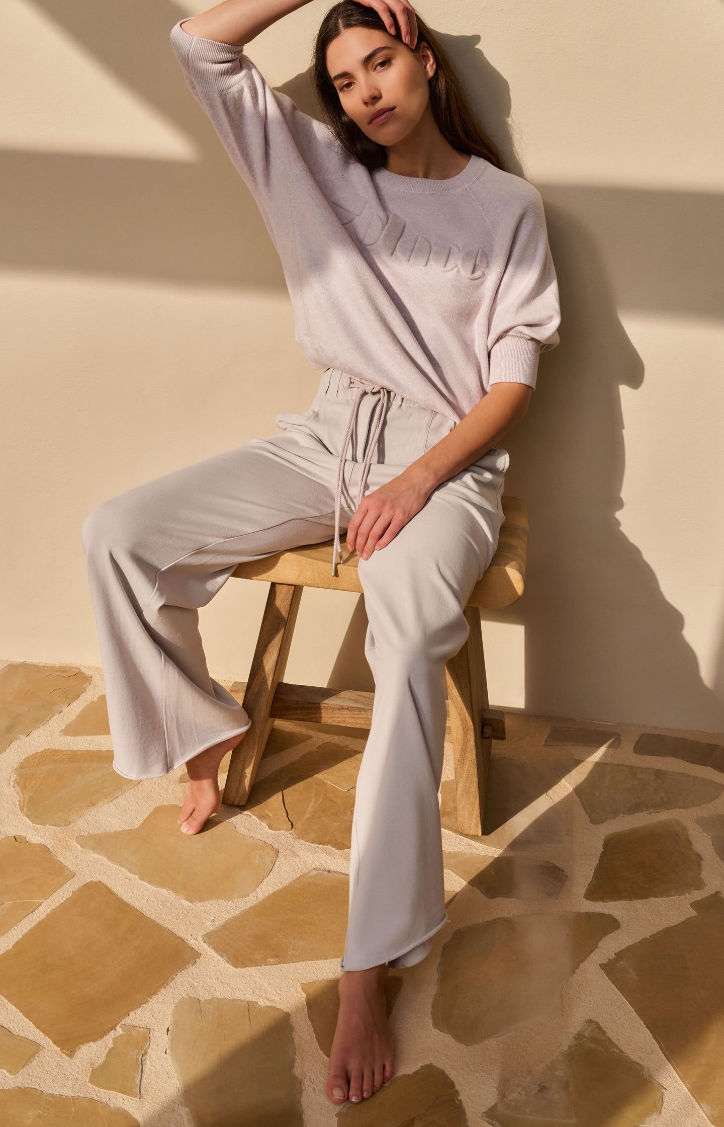 Jersey wide leg trousers with pleats and drawcord at waist