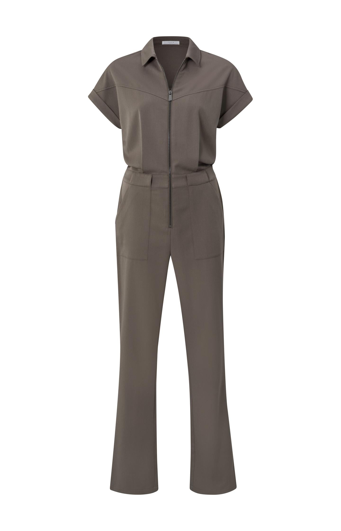 Jumpsuit with collar, short sleeves, zip and wide legs - Type: product