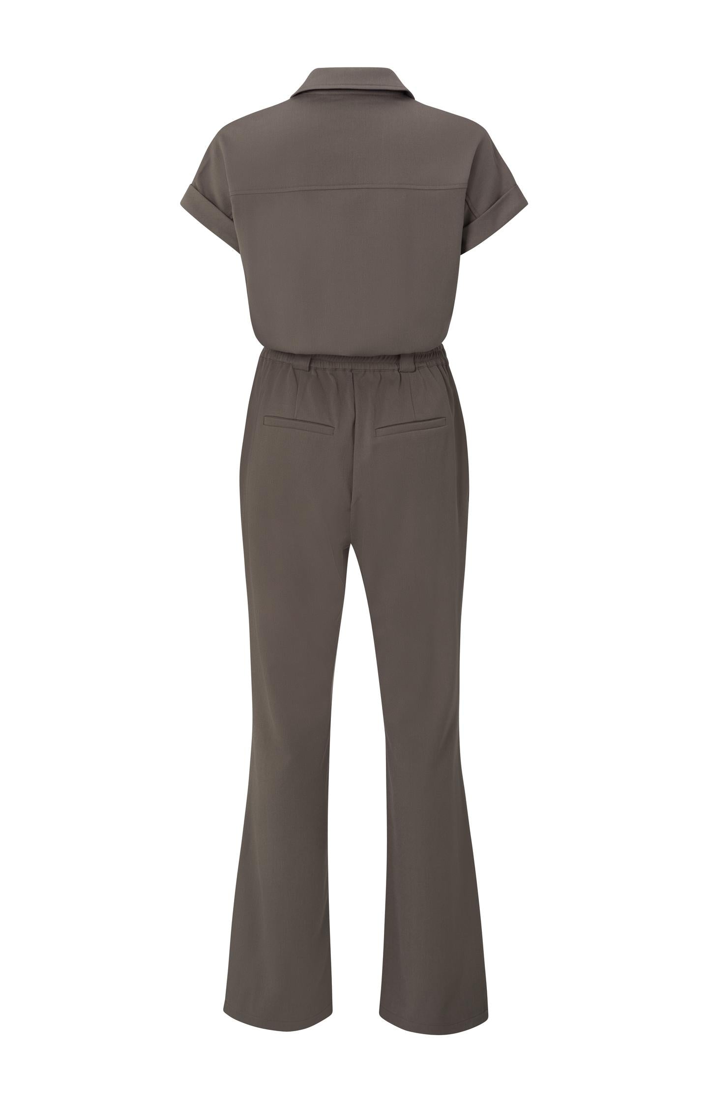 Jumpsuit with collar, short sleeves, zip and wide legs