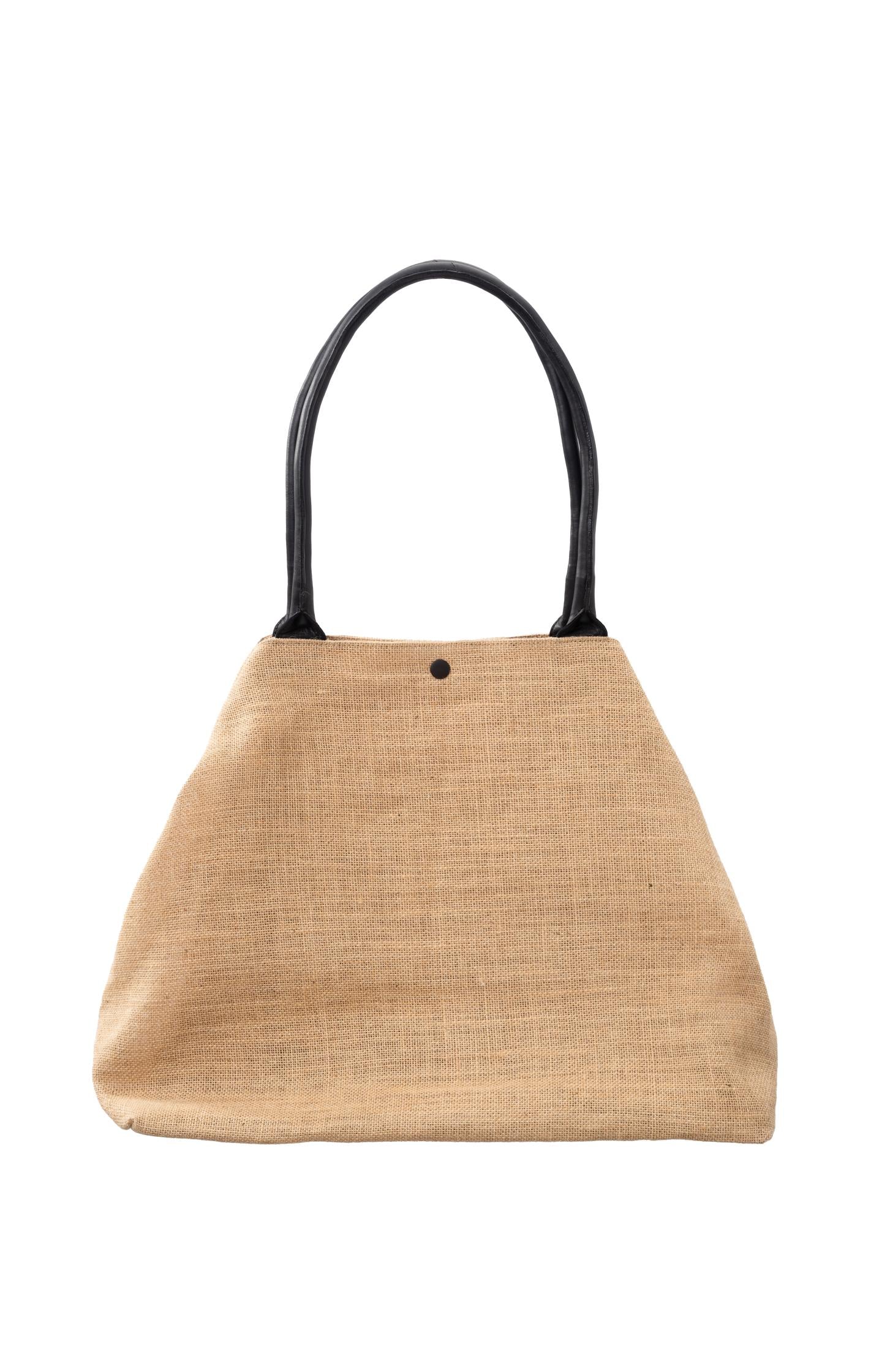 Jute tote bag with handle and button