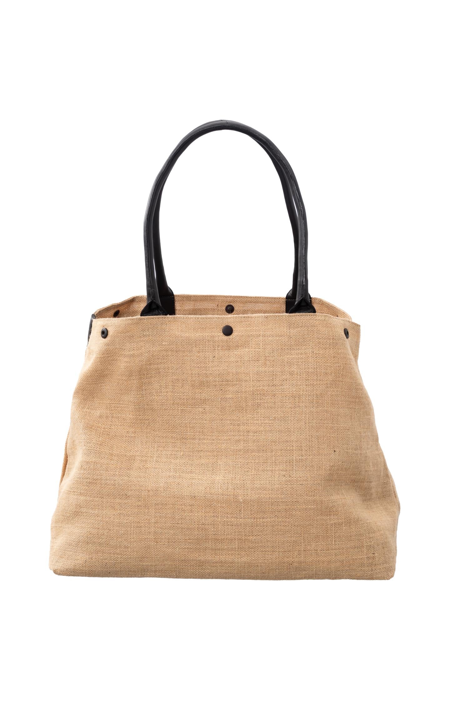 Jute tote bag with handle and button