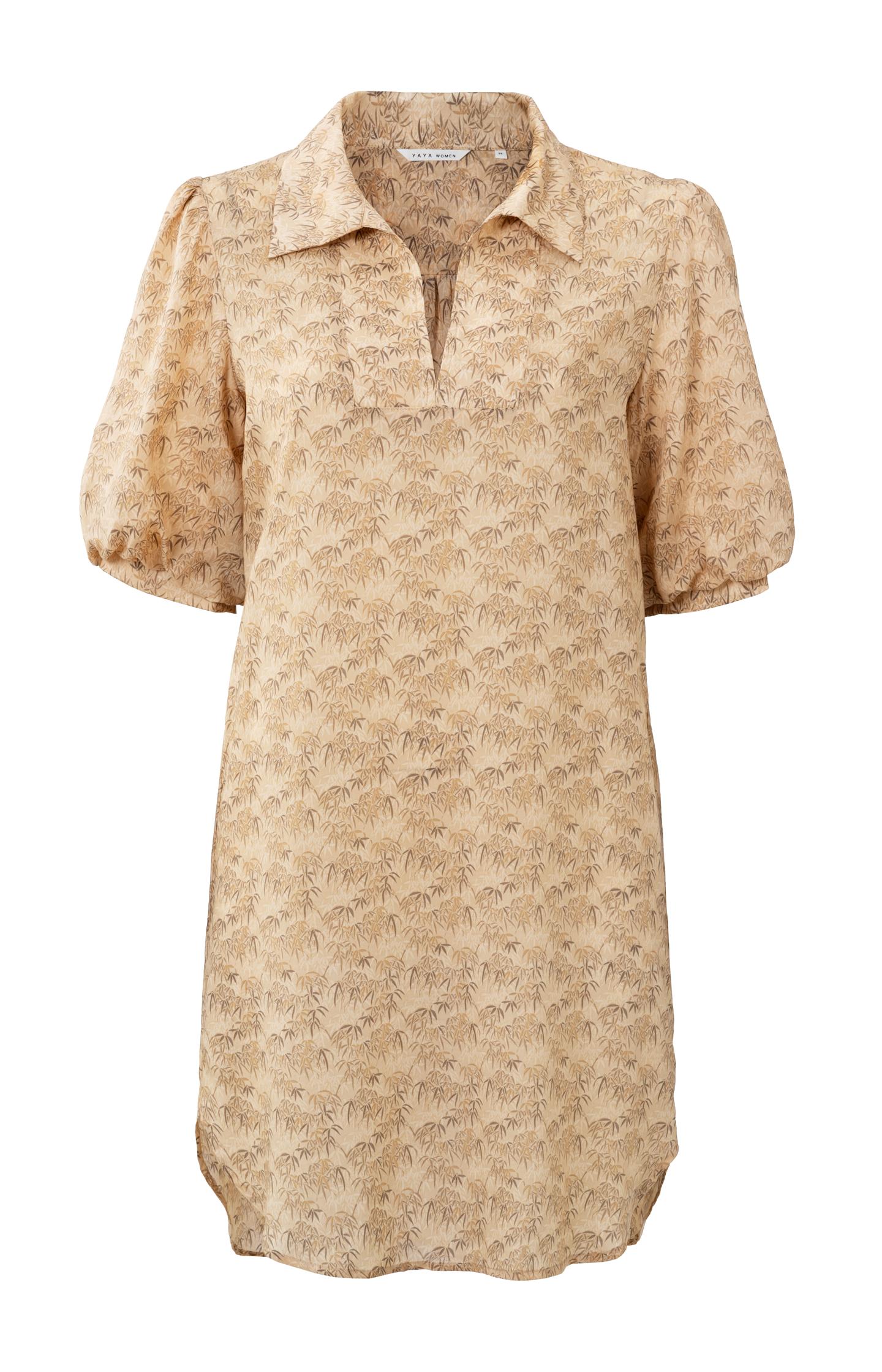 Kaftan dress with V-neck, half puff sleeves and bamboo print - Type: product