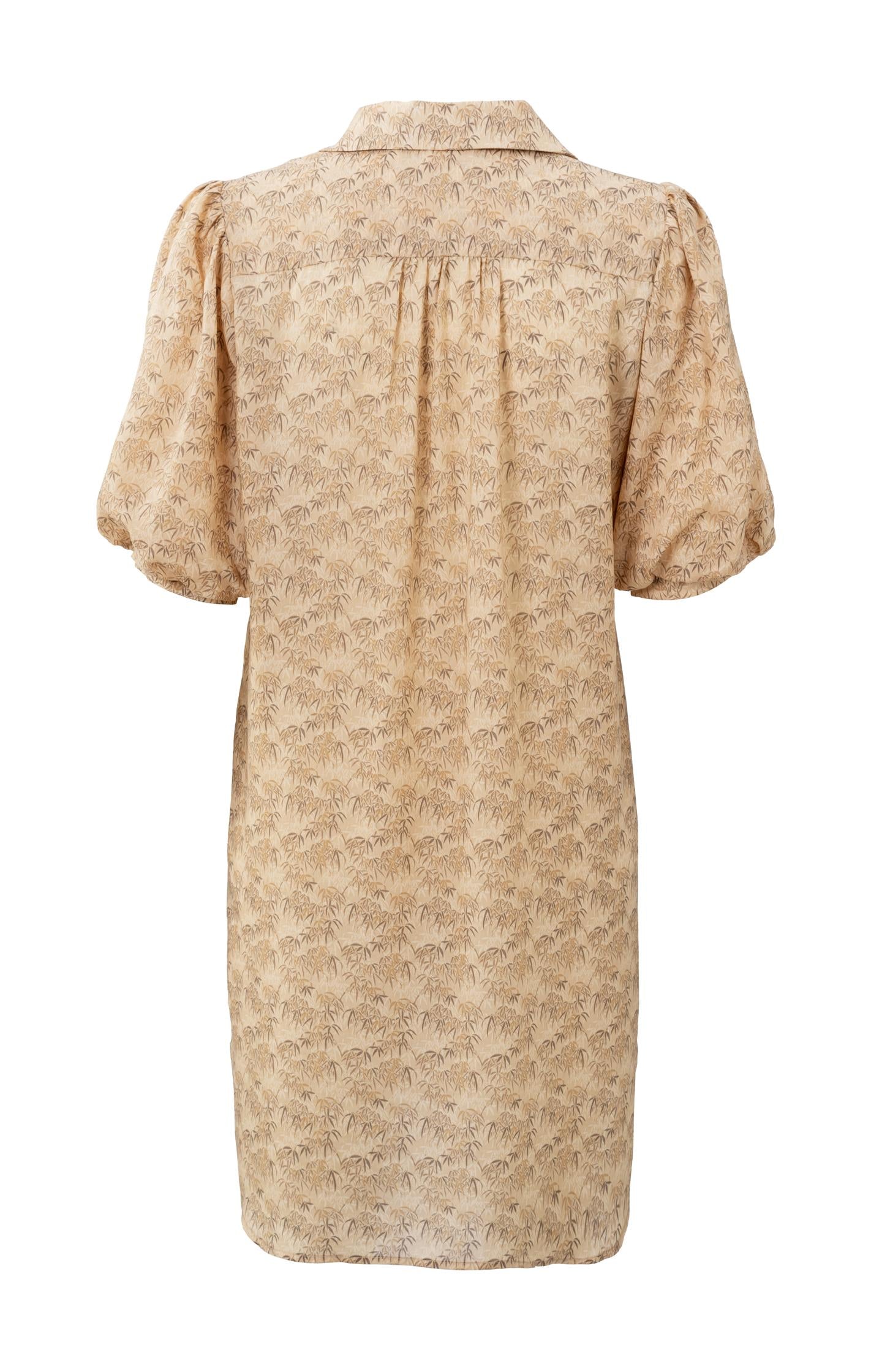 Kaftan dress with V-neck, half puff sleeves and bamboo print