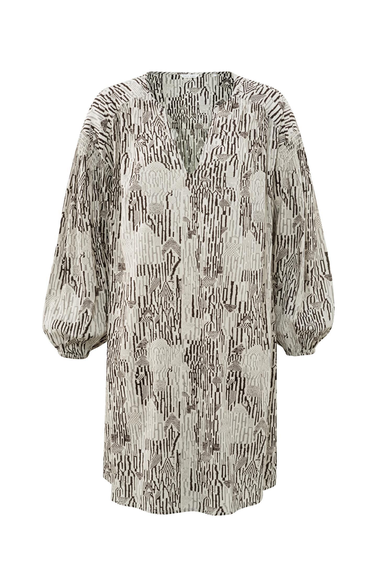 Kaftan dress with V-neck, long sleeves and graphic print - Moonstruck Grey Dessin - Type: product