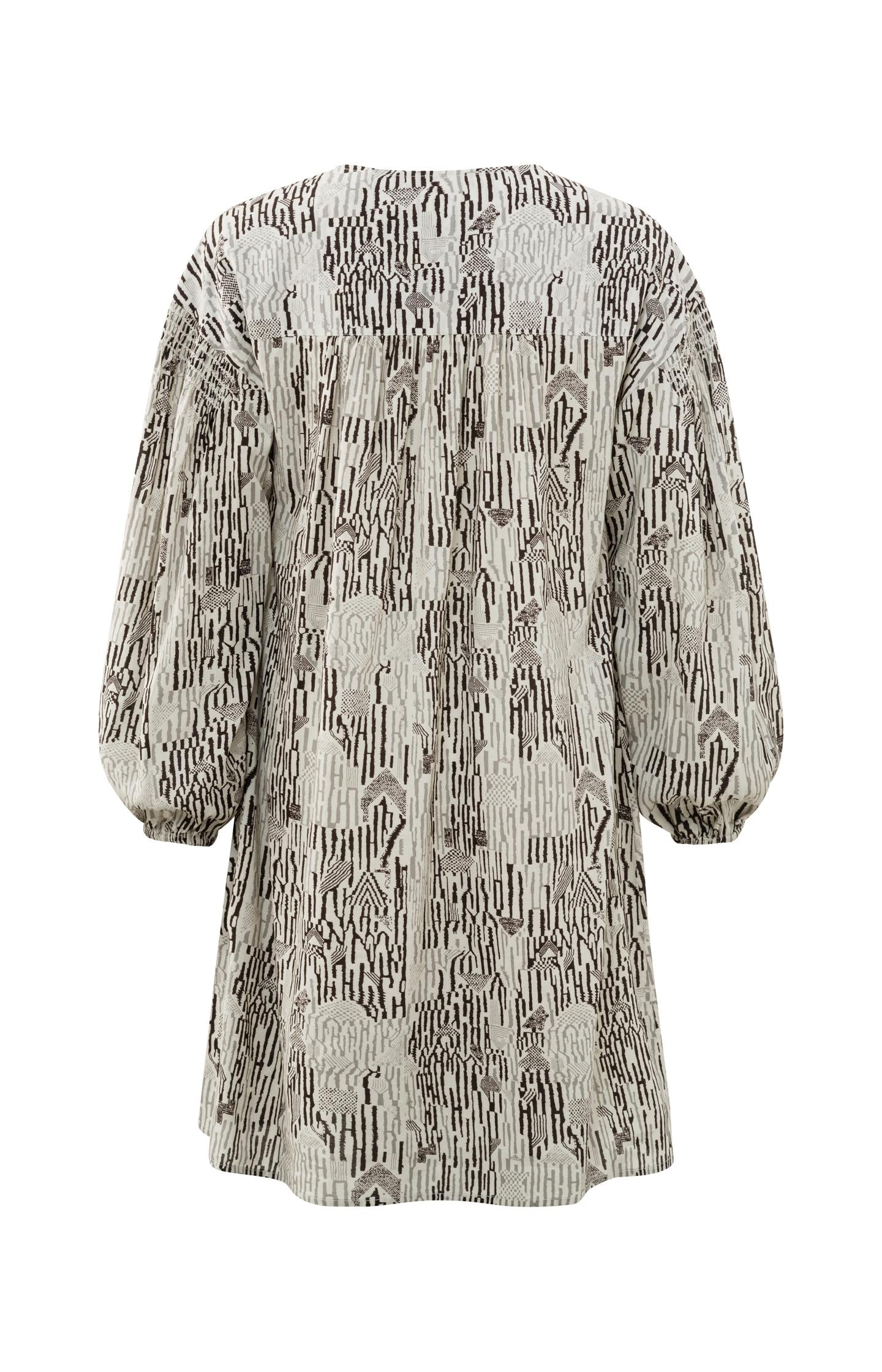 Kaftan dress with V-neck, long sleeves and graphic print - Moonstruck Grey Dessin