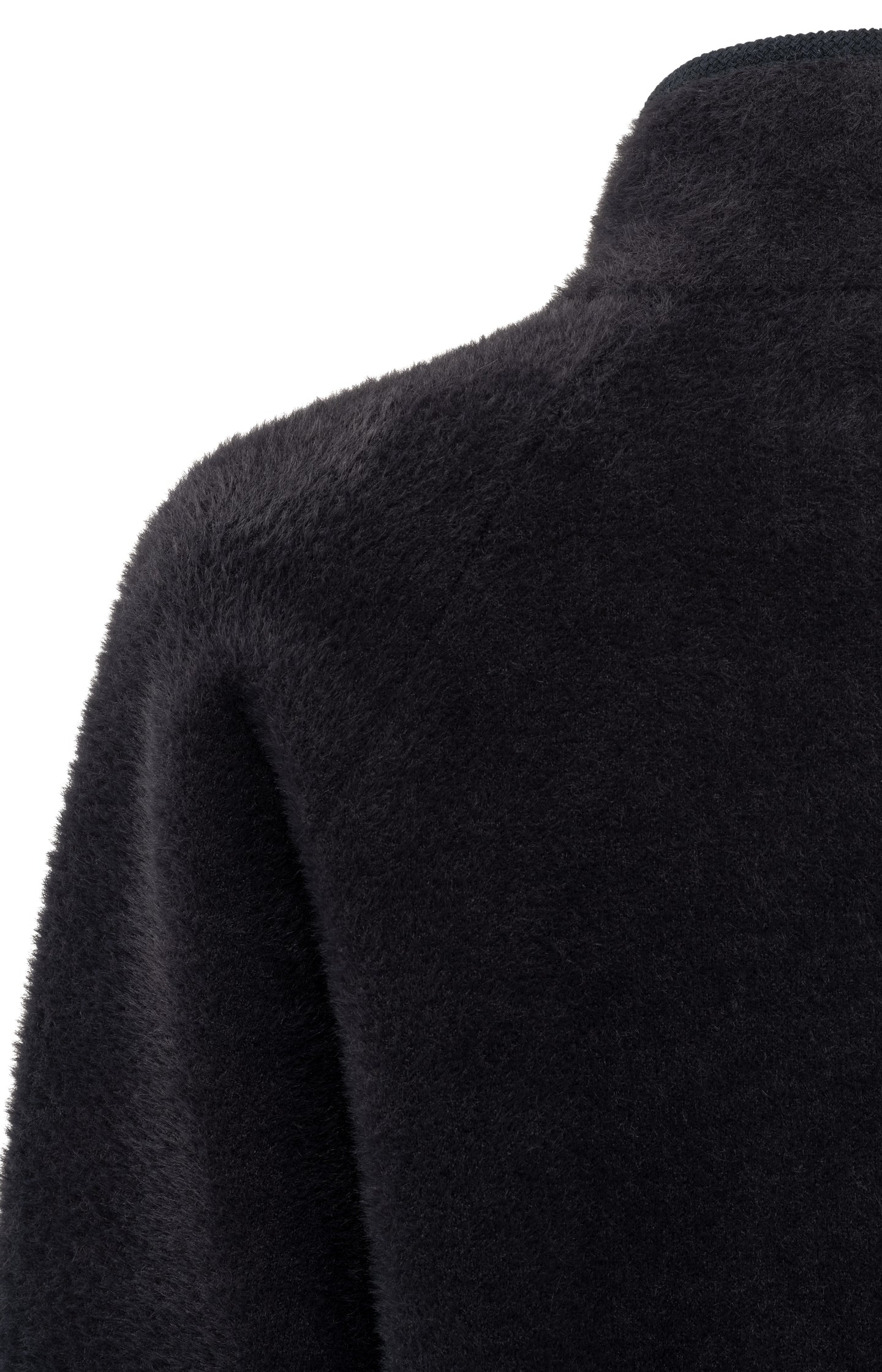 Knitted black coat with long sleeves, zipper and pockets