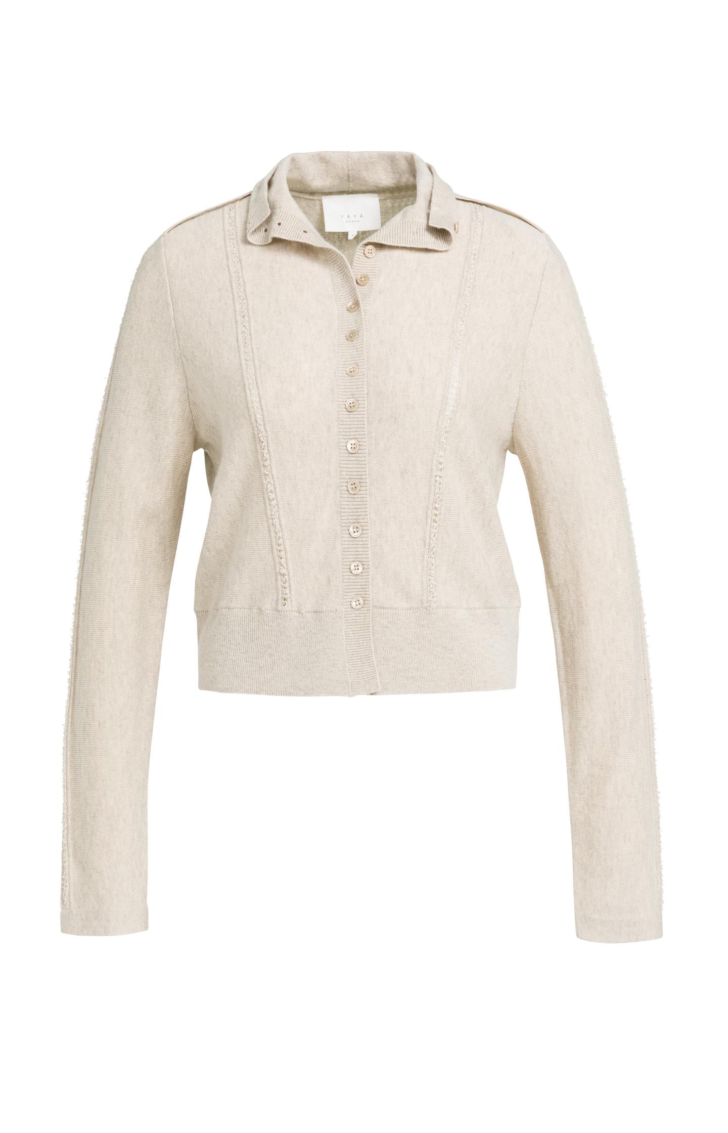 Knitted cardigan with high collar and button closure