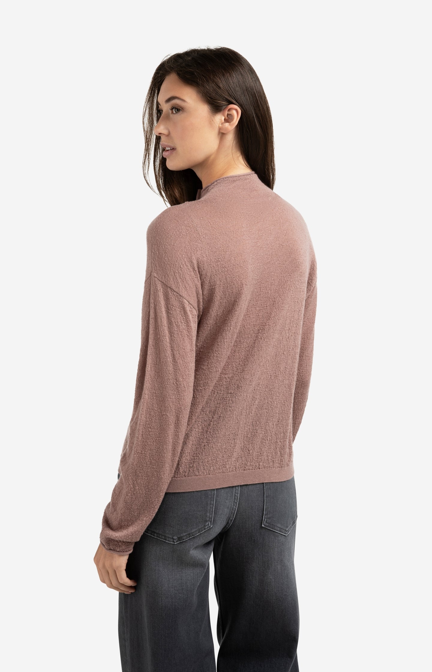 Knitted cardigan with high neckline and button closure - Type: lookbook