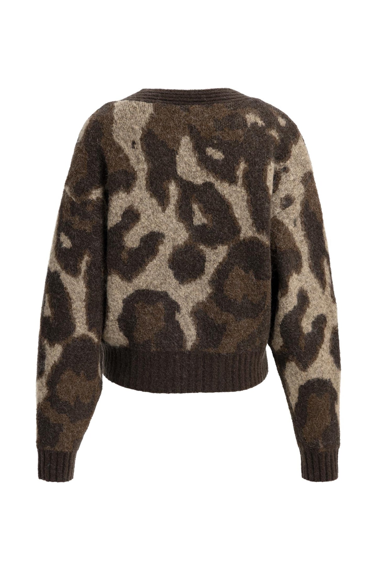 Knitted cardigan with pattern and batwing sleeves - Brown