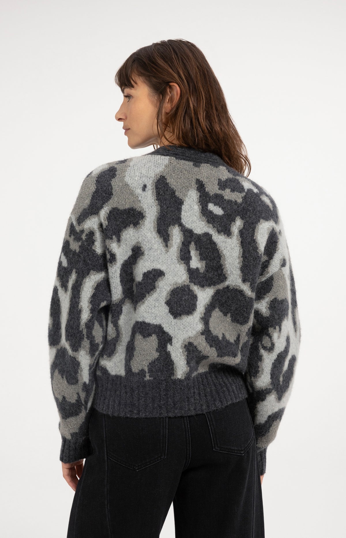 Knitted cardigan with pattern and batwing sleeves - Grey