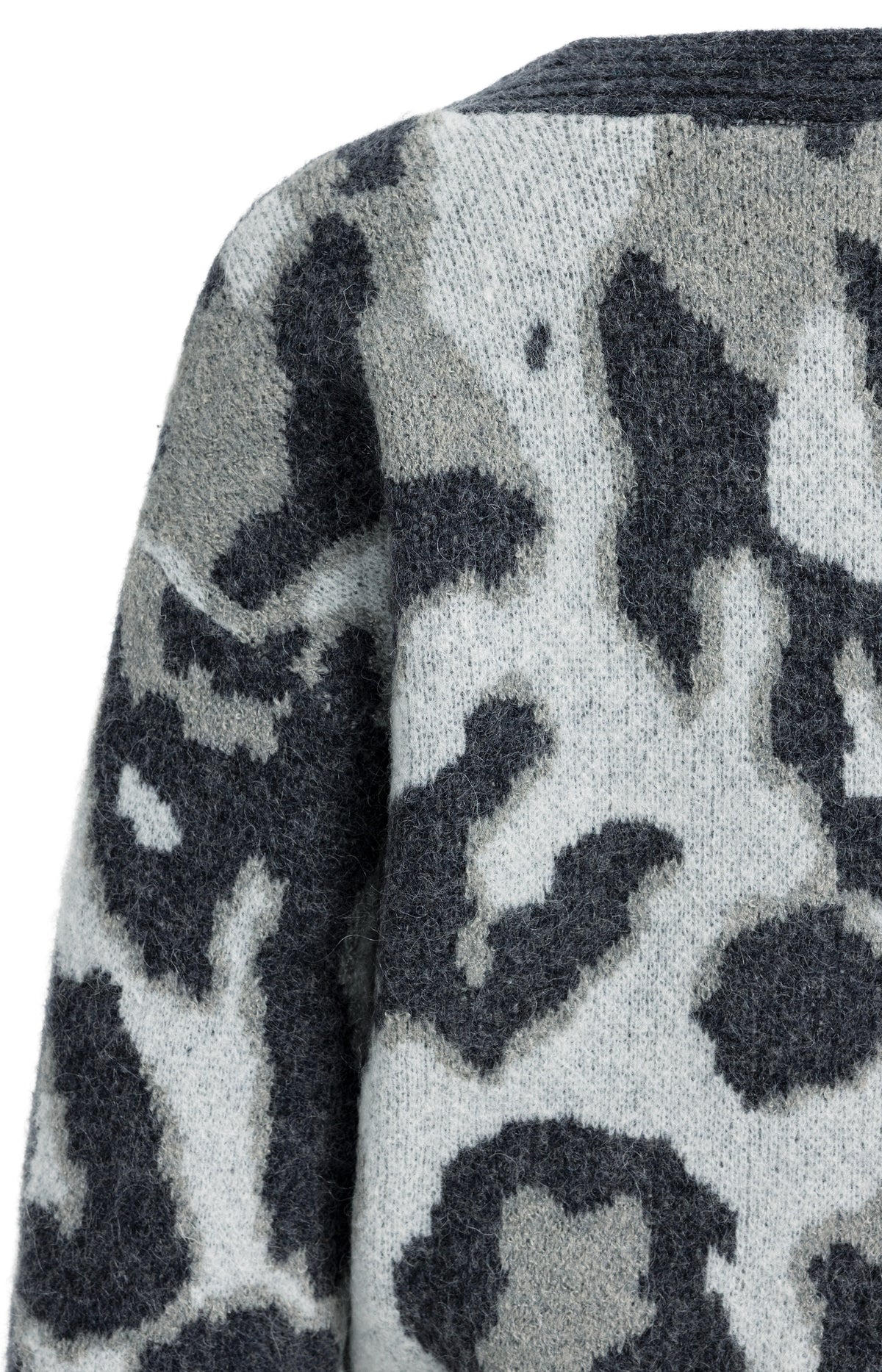 Knitted cardigan with pattern and batwing sleeves - Soap Grey Dessin