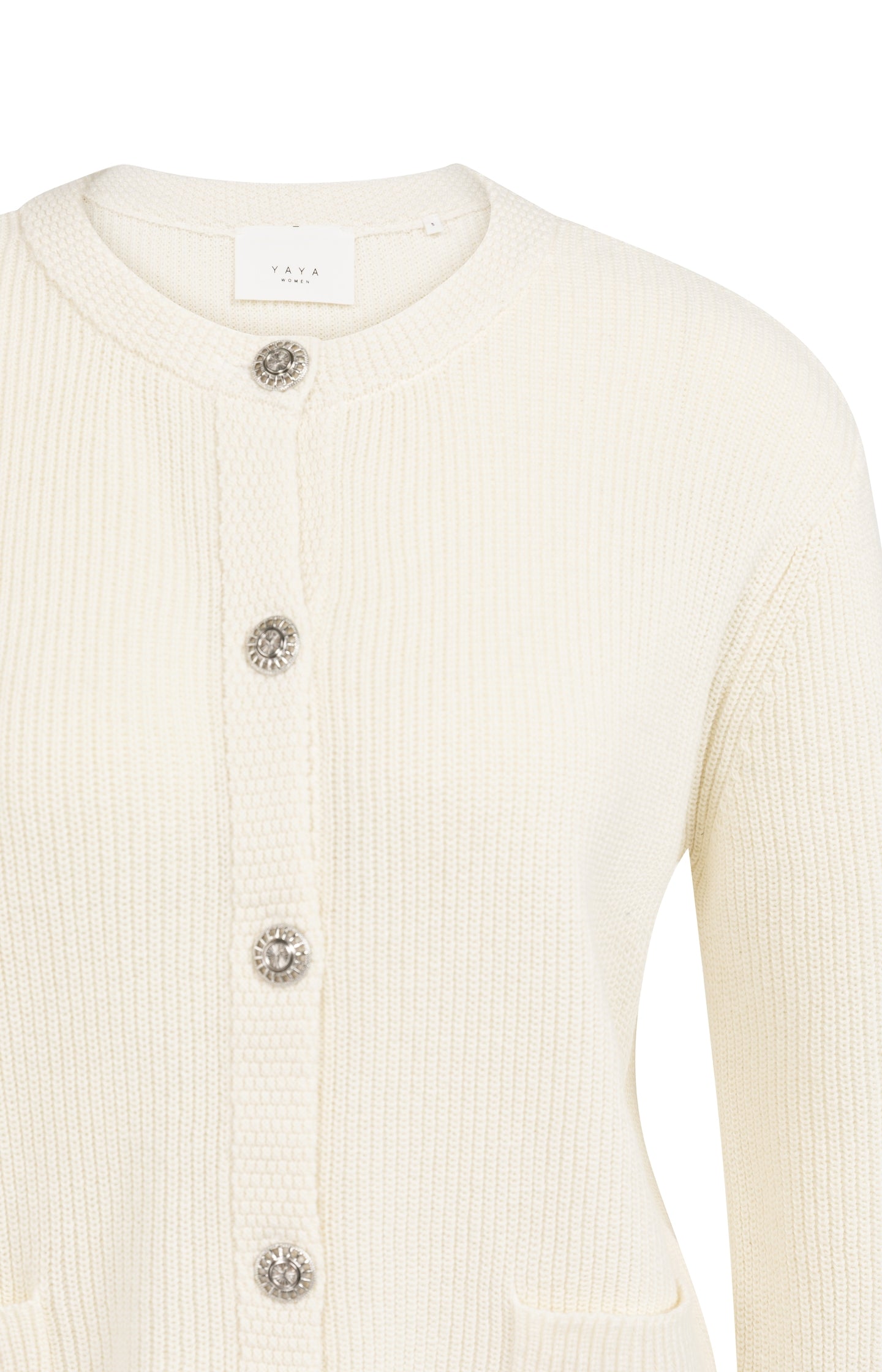 Knitted cardigan with round neck and decorative buttons