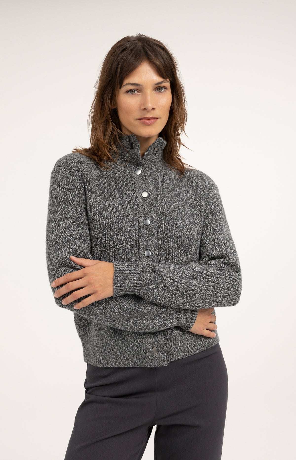 Knitted cardigan with snap buttons - Dark Anthracite Melange