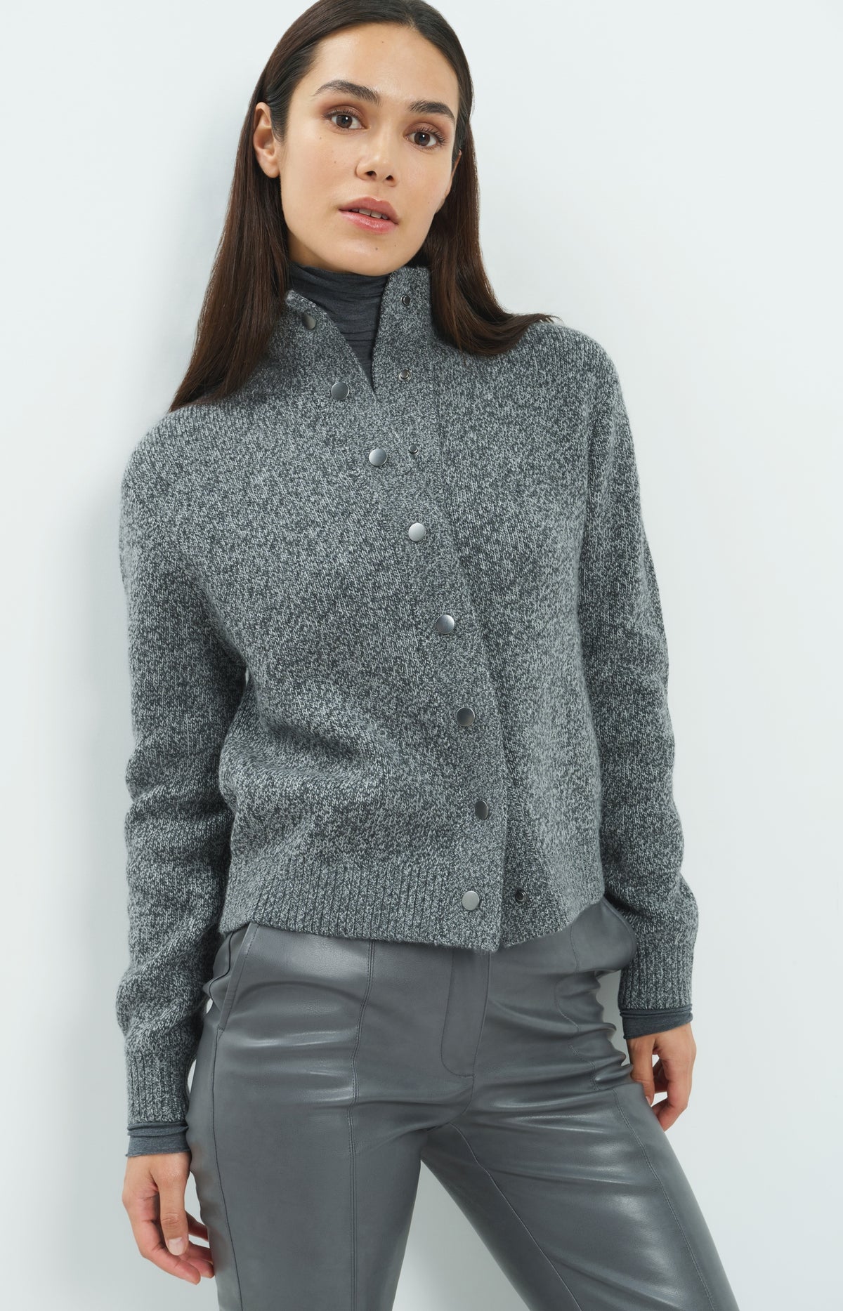 Knitted cardigan with snap buttons - Dark Anthracite Melange