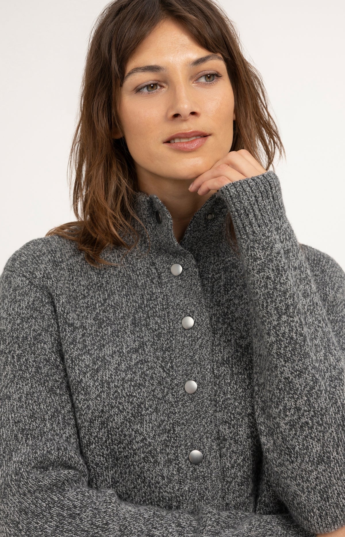 Knitted cardigan with snap buttons - Dark Anthracite Melange