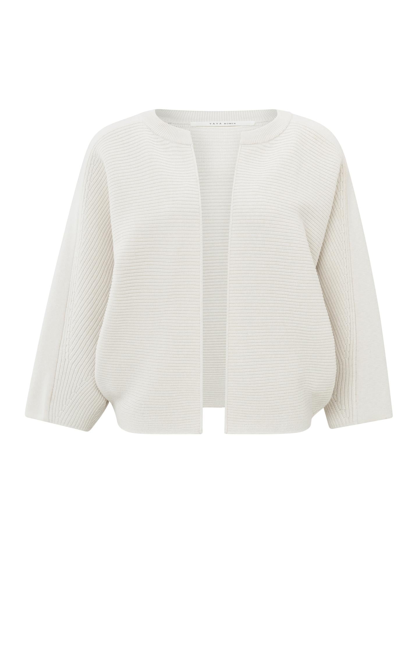 Knitted cardigan with three-quarter sleeves and a round neck - Type: product