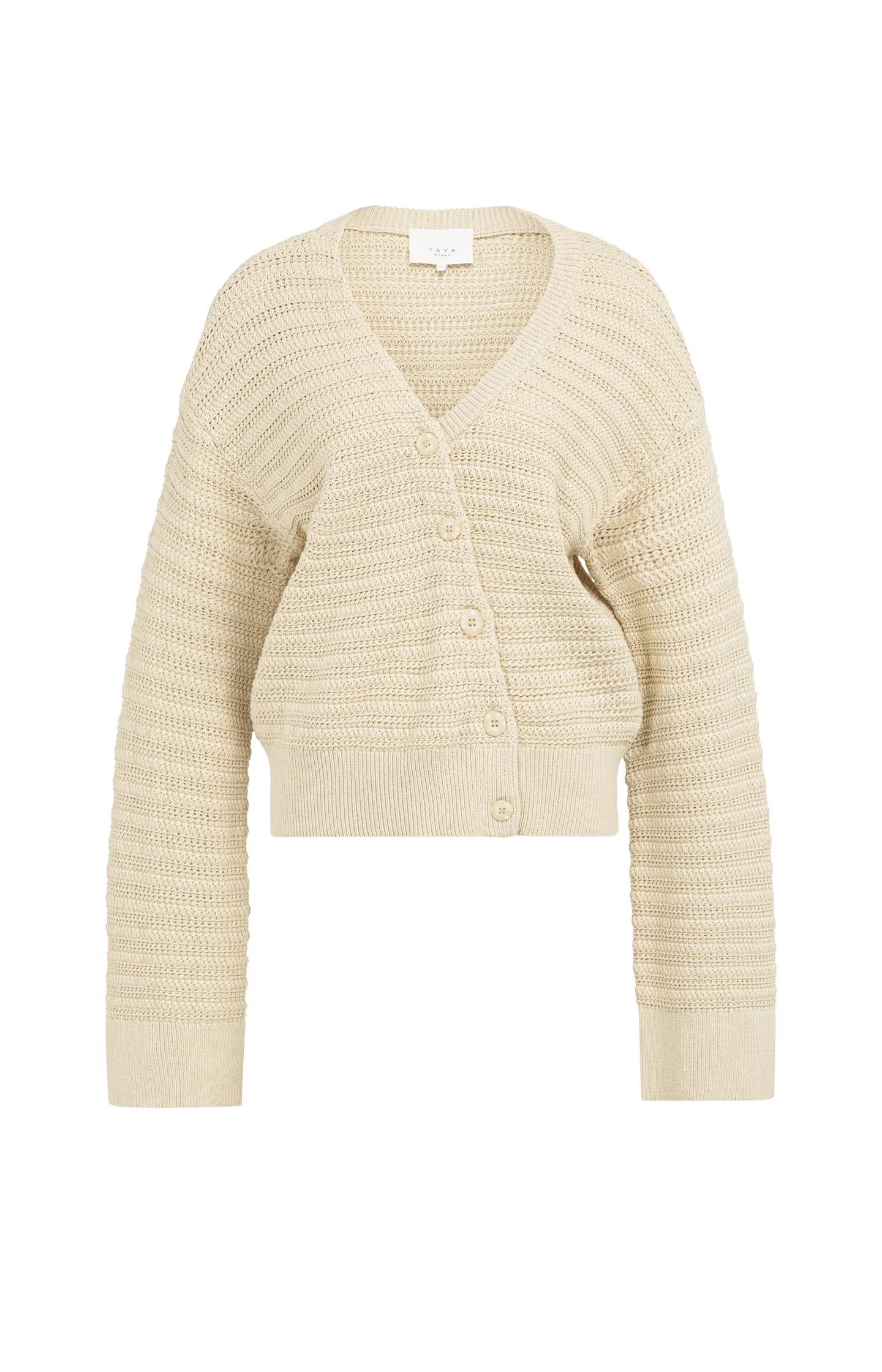 Knitted cardigan with V-neck and diagonal placket