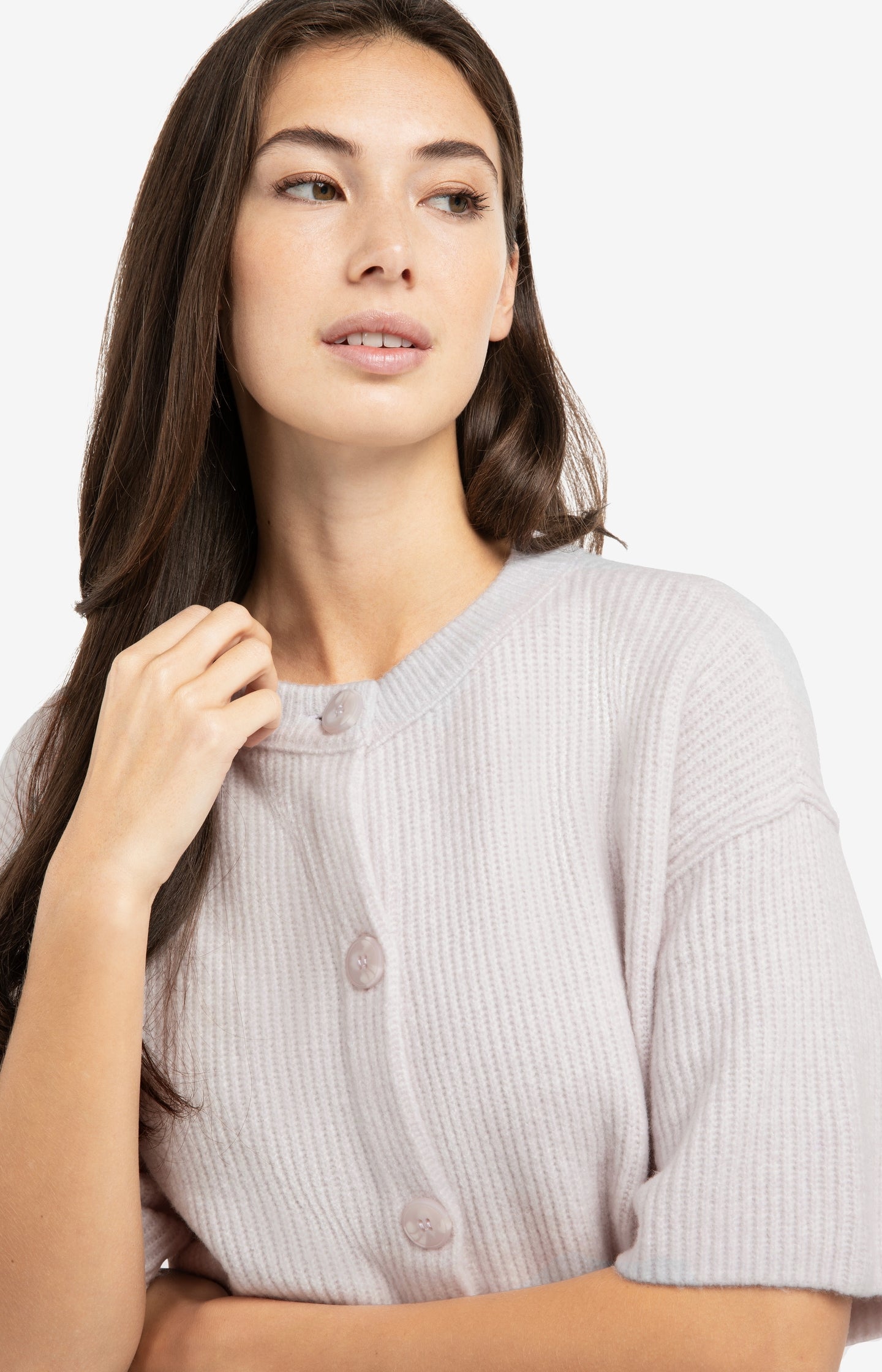 Knitted cardigan with wide short sleeves and buttons