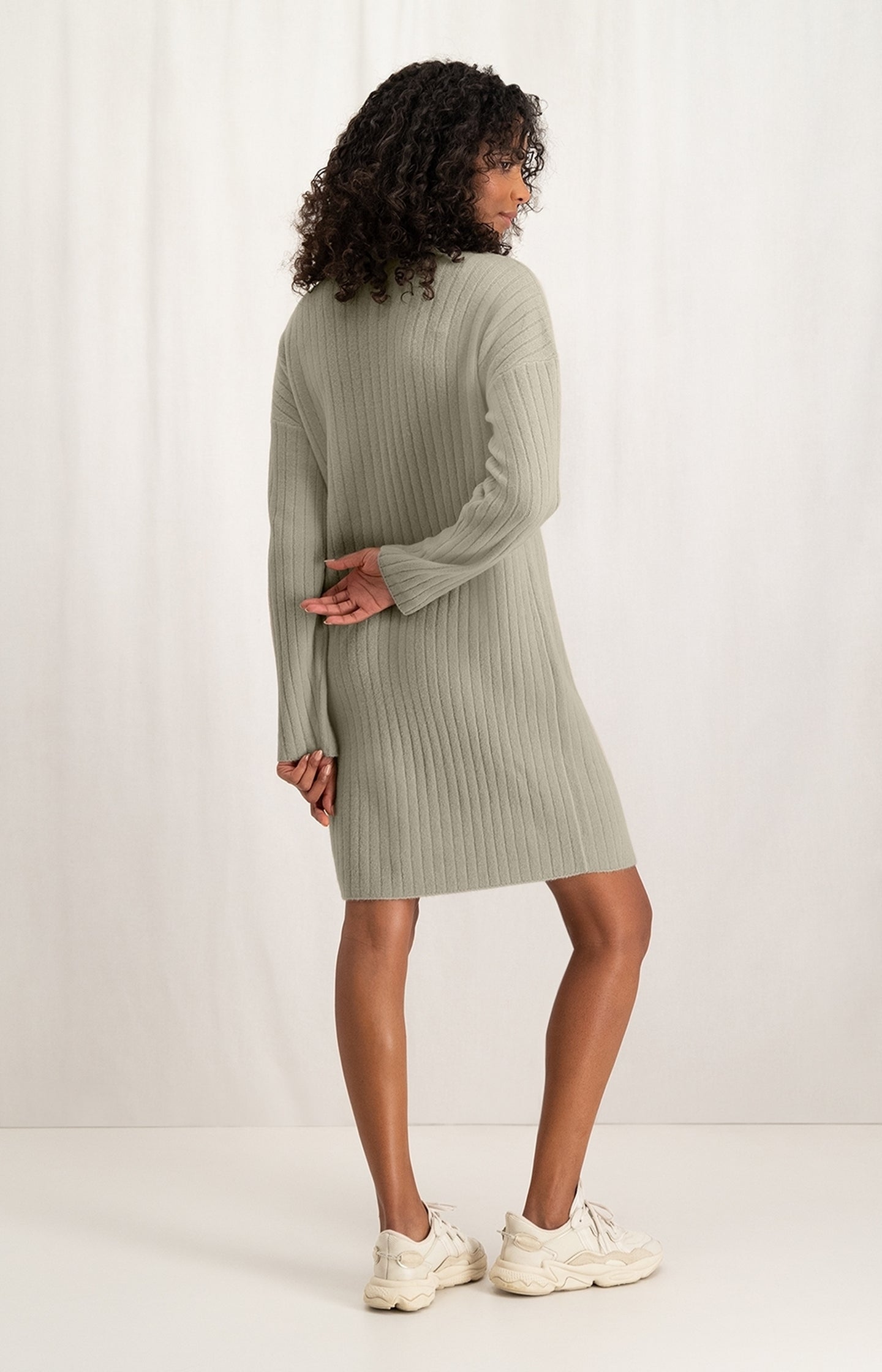 Knitted dress with turtleneck and long sleeves in rib stitch - Type: lookbook