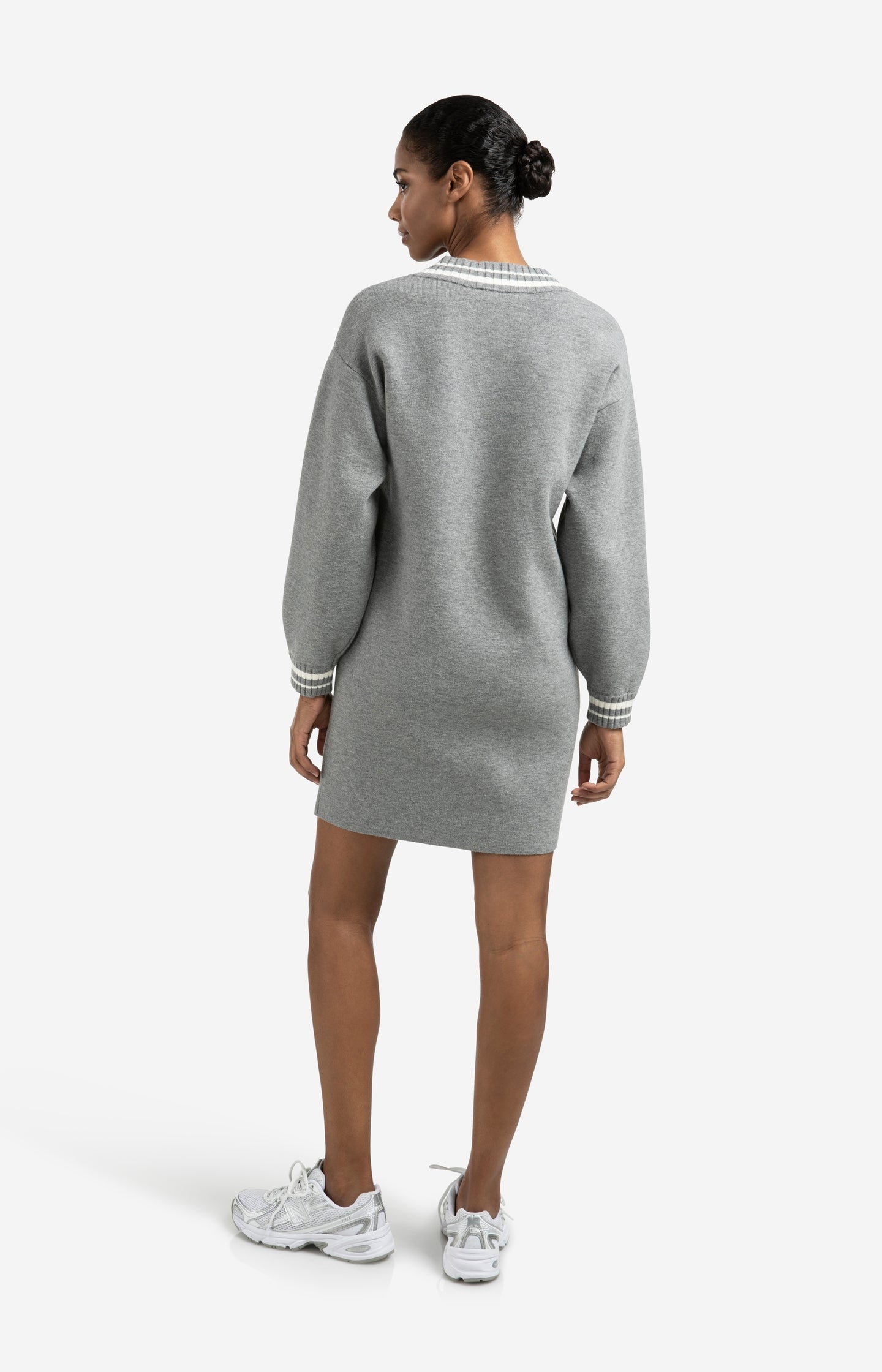 Knitted dress with V-neck and ribbed details